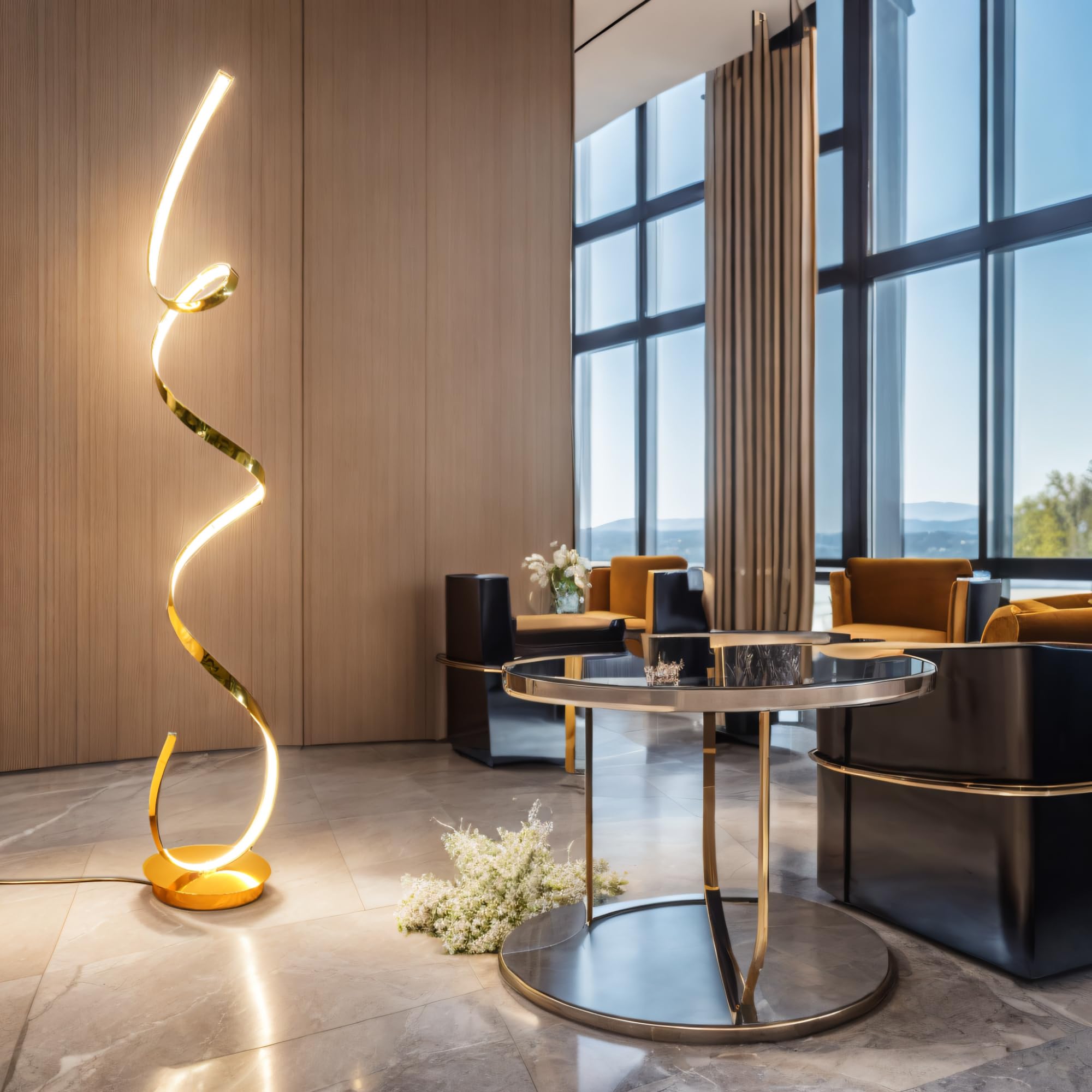 AooLiWang 3 Color Temperature LED Floor Lamp 60W 59in Gold Aluminum, Model ALW-FL, Remote Control for Living Room/Bedroom/Office