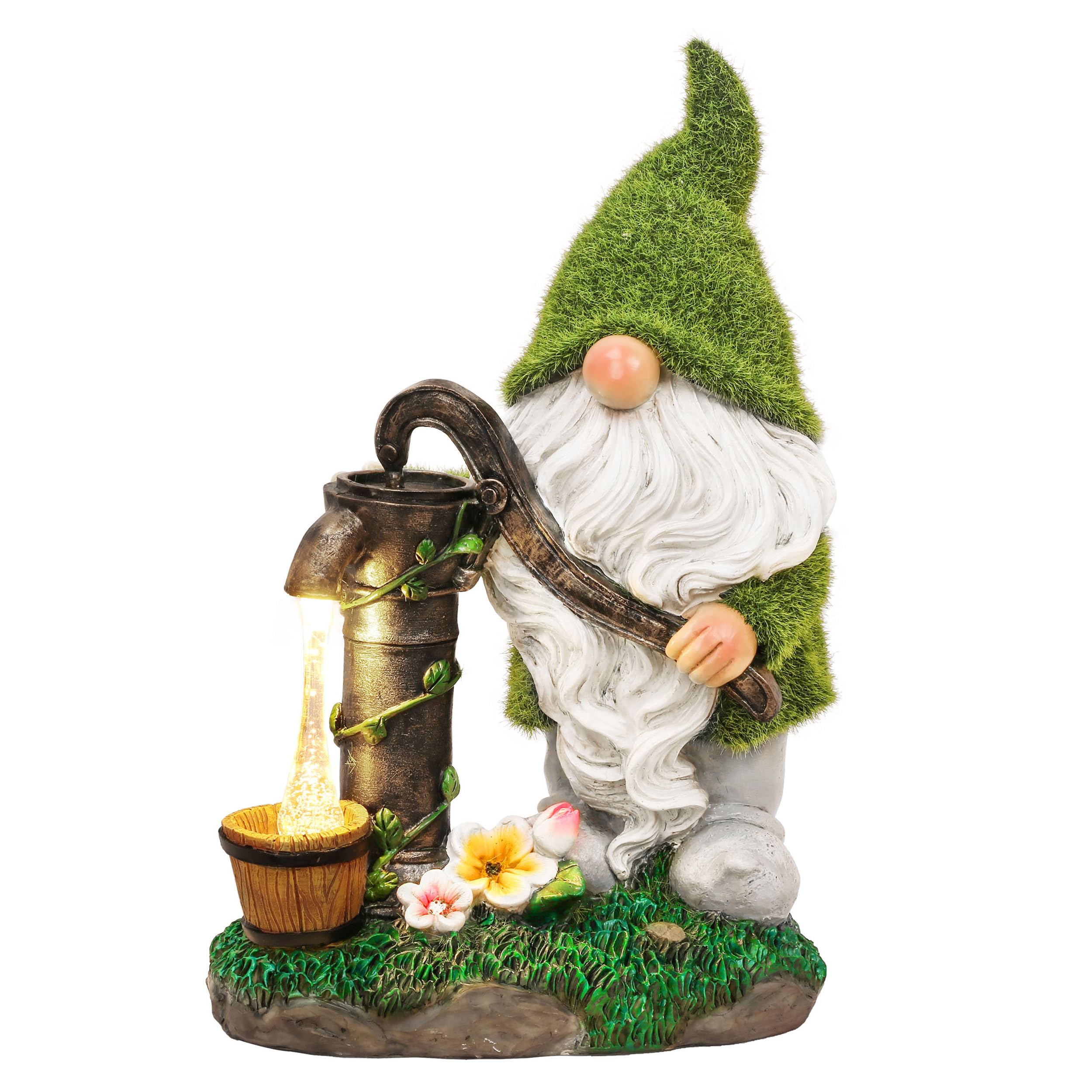 TeresaS Collections Garden Gnomes Decor With Solar Lights  Fathers Gifts  Green Outdoor Resin Decorations For Porch Patio  Gnome Ornaments For Dad And Mom 9