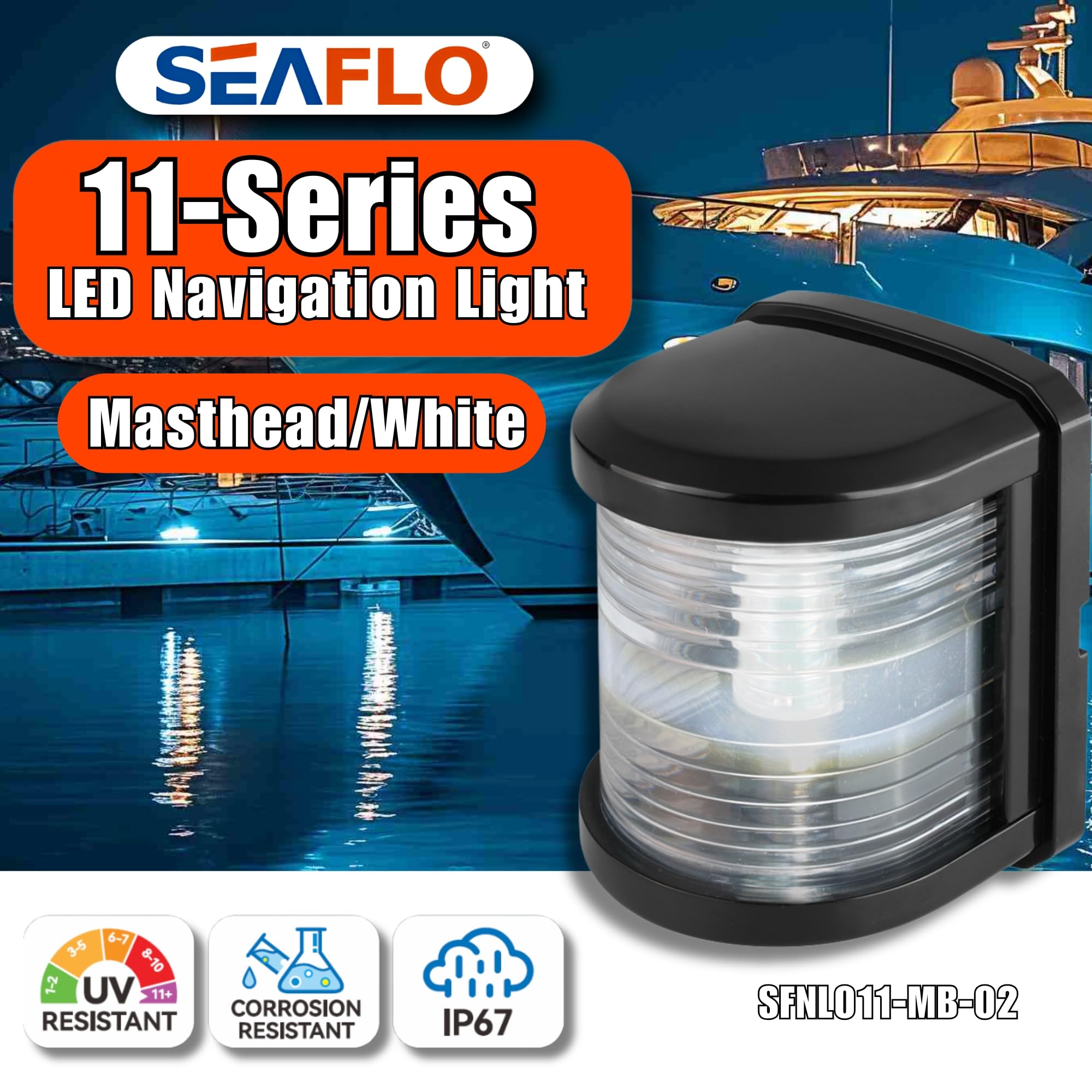 SEAFLO 11 Series LED White Masthead Light - 12V, 1W, IP67 Waterproof, 2NM Visibility, Regular Size, Model SFNL011-MB-02
