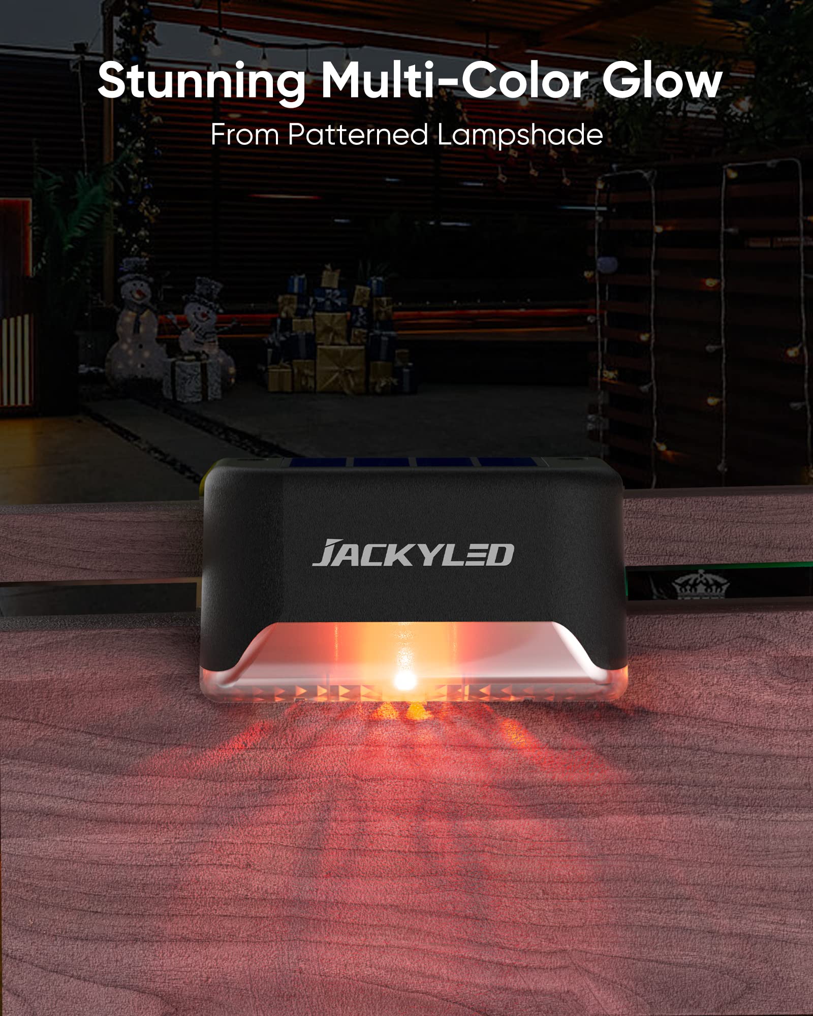 Jackyled 16 Pack Deck Lights Solar Powered Color Changing, Outdoor Solar Fence Lights Waterproof Led Stair Lights For Patio Step