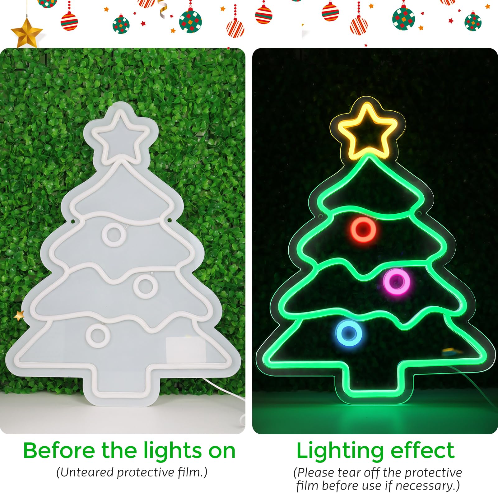 LEDLampsWorld Neon Sign - Christmas Tree Decor, 18.5x14.2 Inch, Acrylic, Multi-Color (Green, Yellow, Red, Purple, Blue)