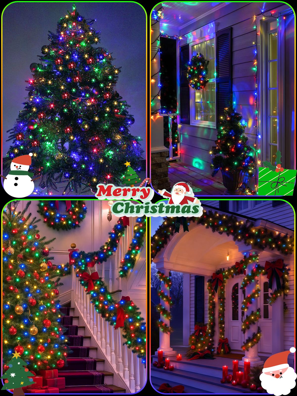 4 Pack Battery Operated Christmas Lights With Timer  132Ft 400 Led Waterproof Battery Twinkle Light  8 Modes Green Wire Fairy Light For Indoor & Outdoor Bedroom Tree Christmas Decorations (Multicolor)