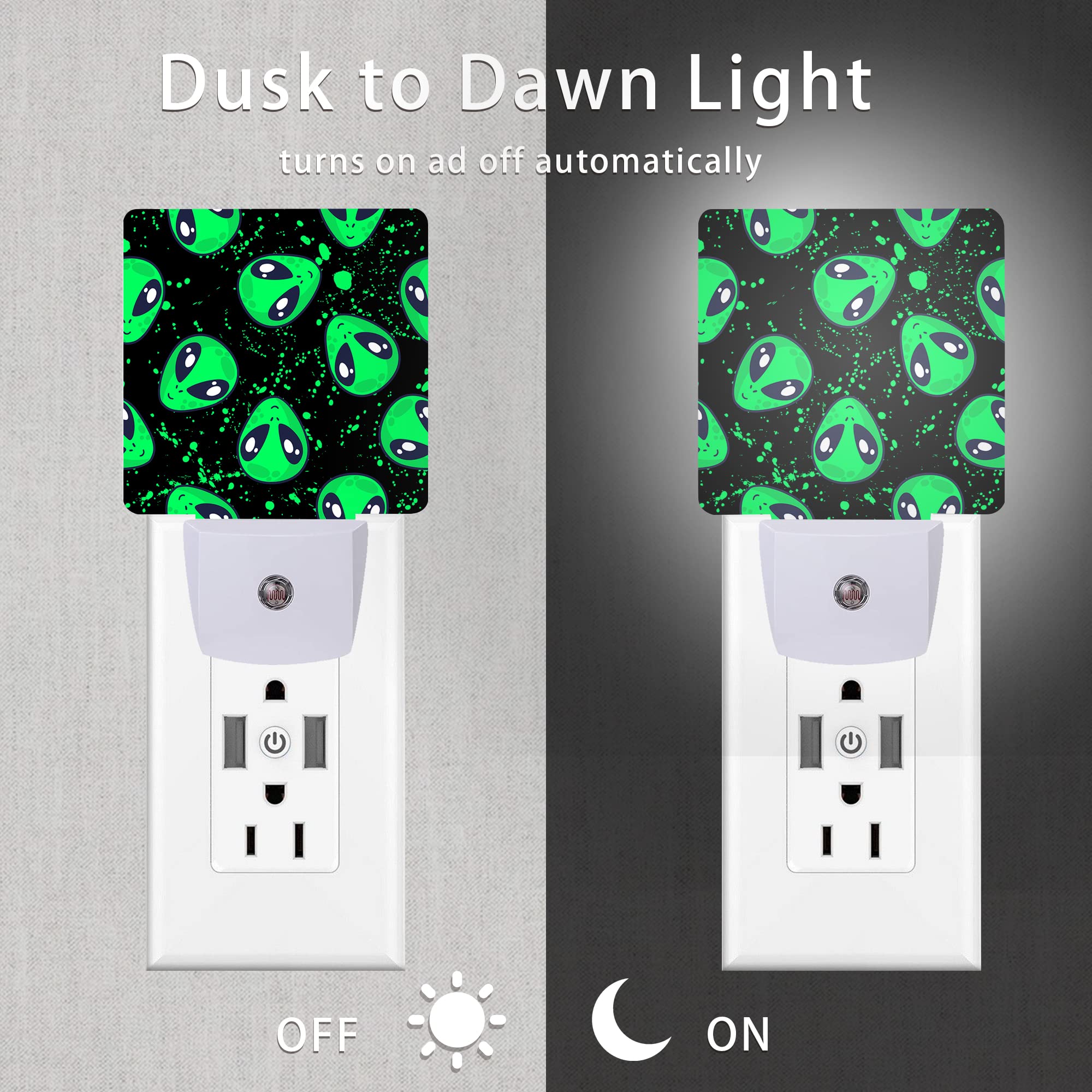 Oeaskly Alien Night Light Green Aliens Plug-In Night Lights With Dusk-To-Dawn Sensor For Bedroom  Bathroom And Living Room 0.5W Sleep Friendly Lamp For Women/Girls/Boys Gift