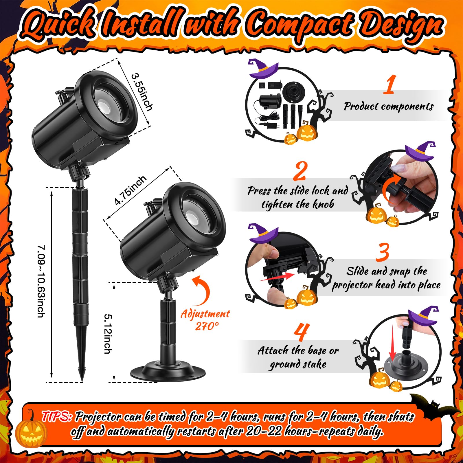 HoneyFair 12 in 1 Halloween Ghost Projector Light, 3D Dynamic, Waterproof, Black, Model SE368