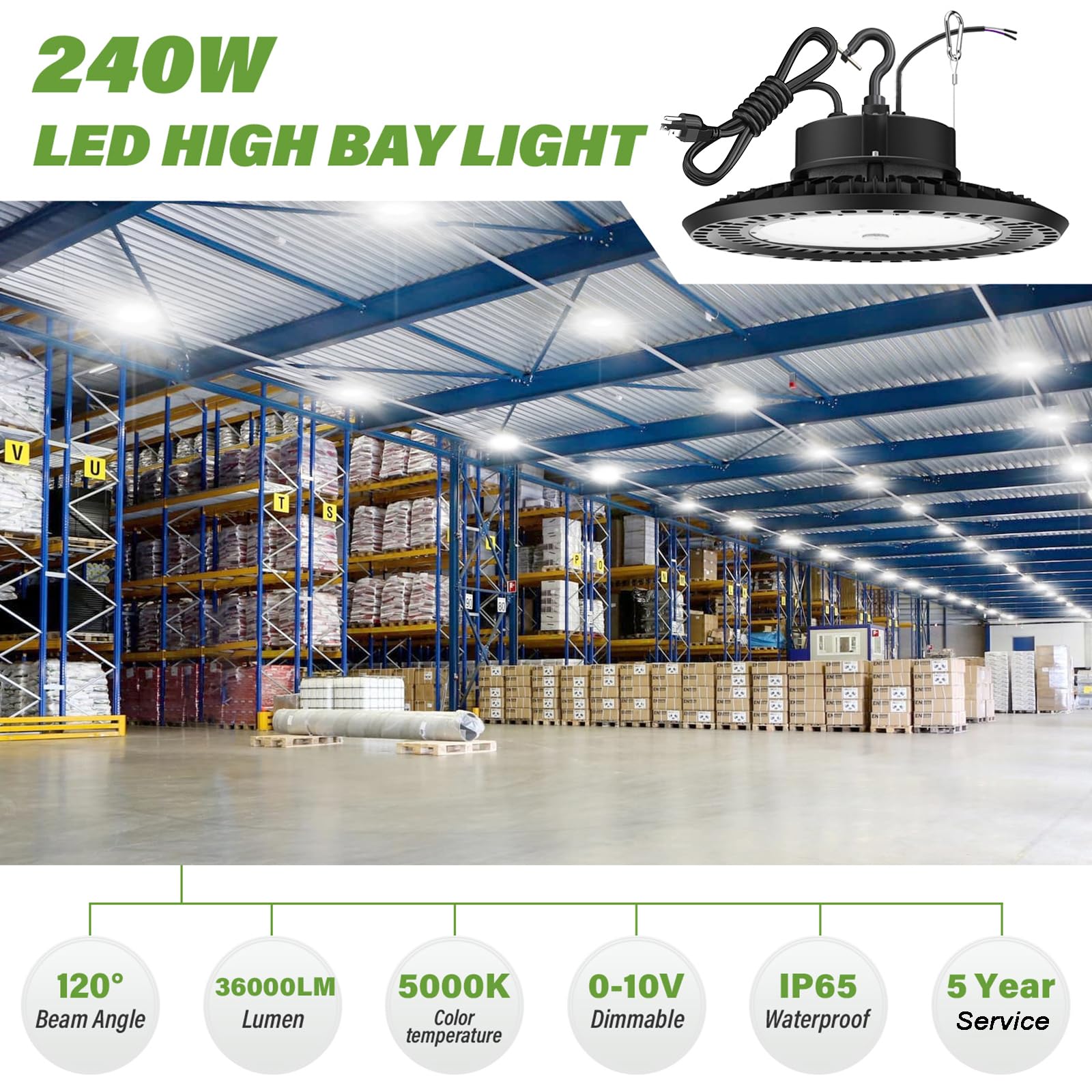 Bft High Bay Led Shop Lights Etl Listed Ufo Led High Bay Light 240W 4Pack 0-10V Dimmable 36000Lm 5000K High Bay Led Lights With Us Plug High Bay Lights For Led Shop Lights Warehouse Lights
