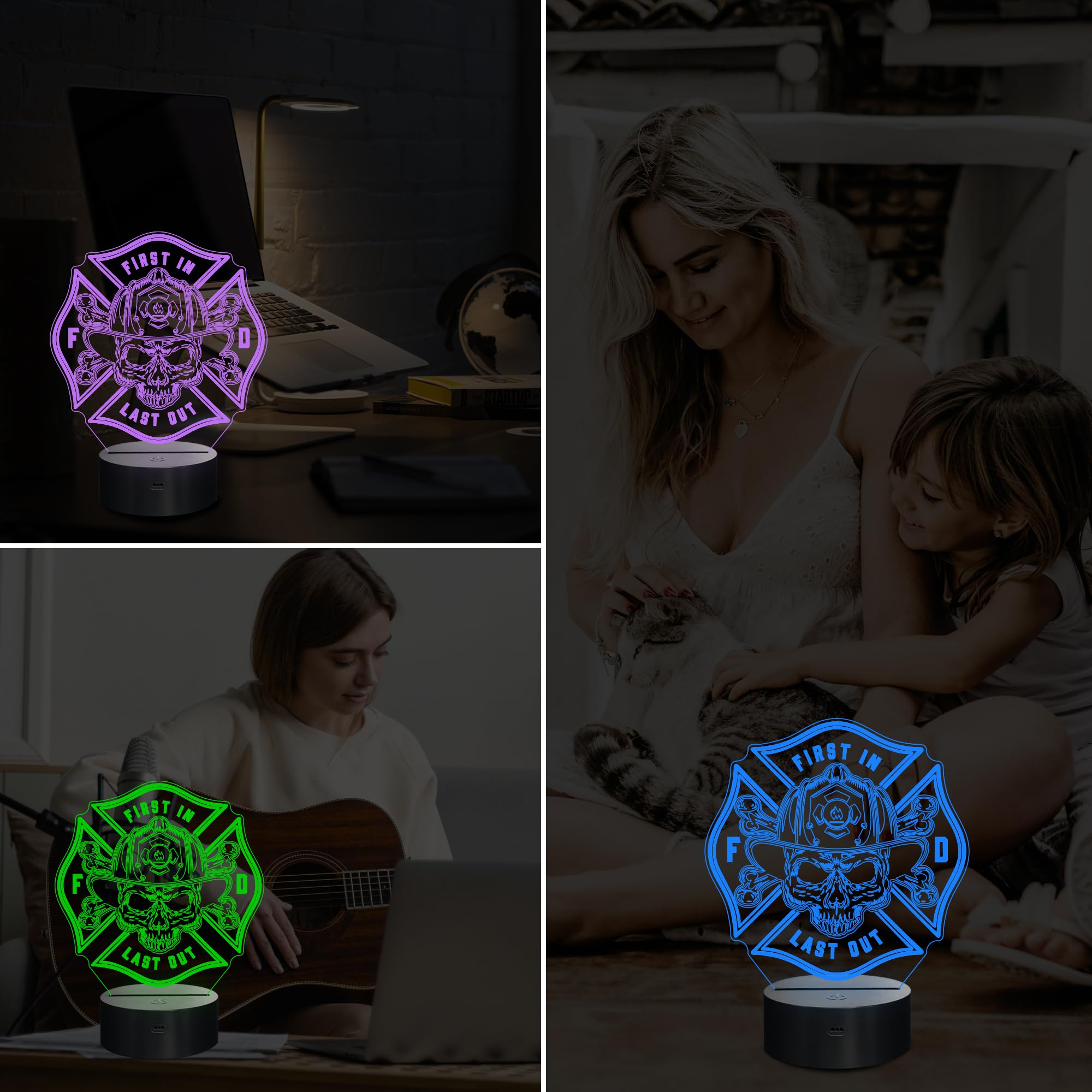 Anywin 3D Night Light For Firefighter, 16 Colors Change Smart Touch & Remote Control, Home Decor Led Bedside Table Desk Lamp, Ch