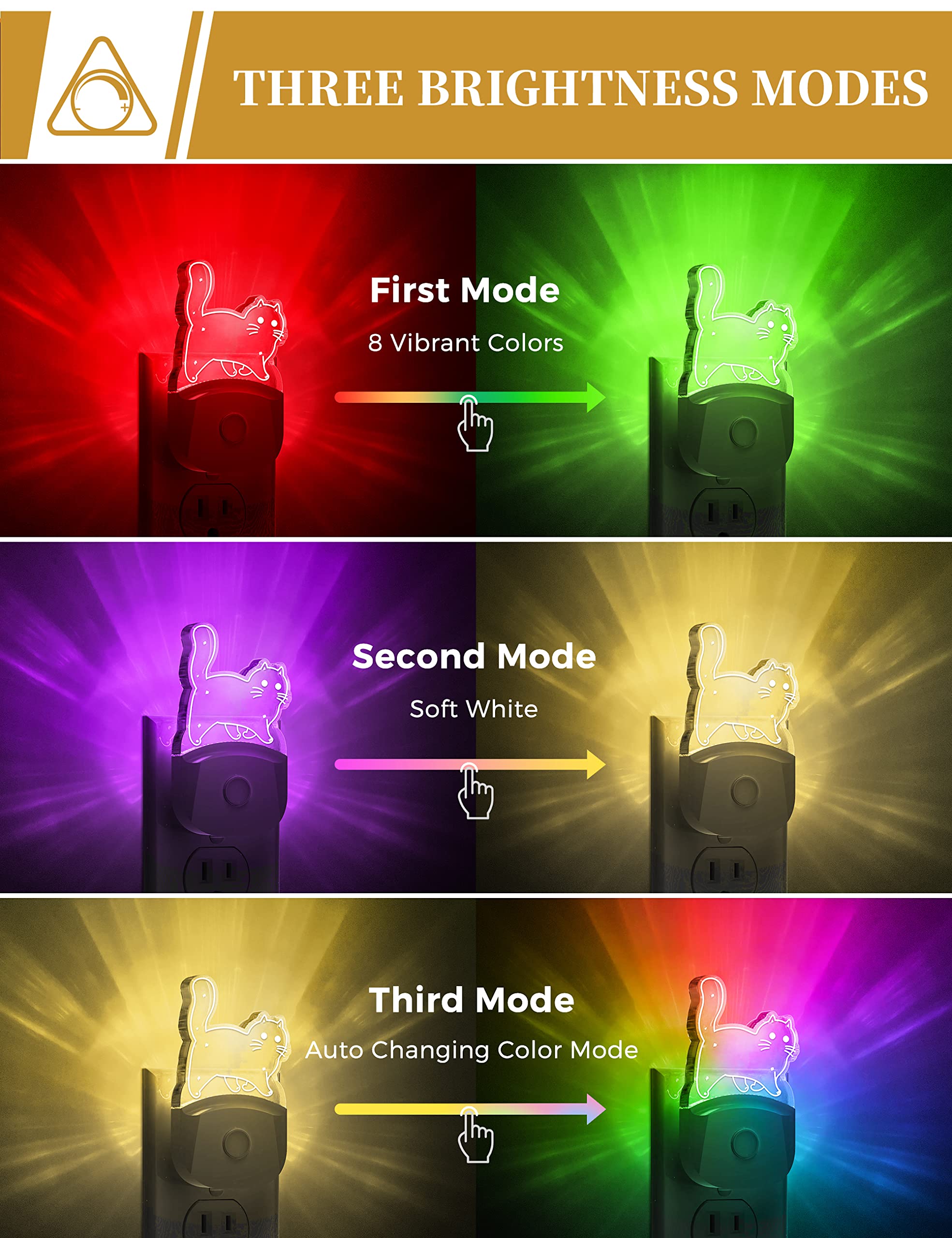 Doresshop Cat Night Light [2 Pack] Color-Changing Kids Night Light, Plug In, Dusk-To-Dawn Sensor, Baby Night Light, 10-Color Rgb