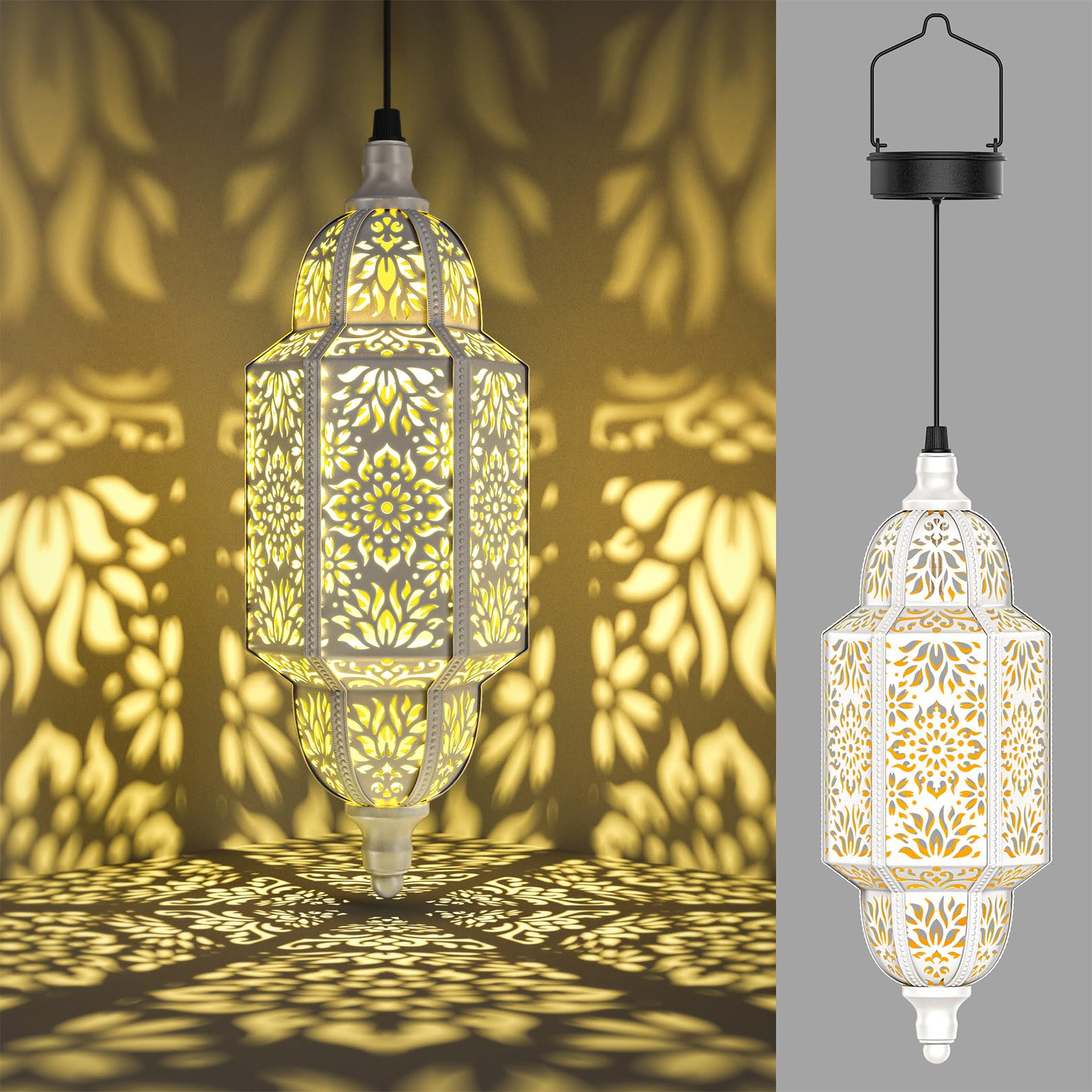 Twinkya 2 Pack Hanging Solar Lights Outdoor Garden Decorative Solar Lantern Waterproof Metal Moroccan Outdoor Decorations for Pa