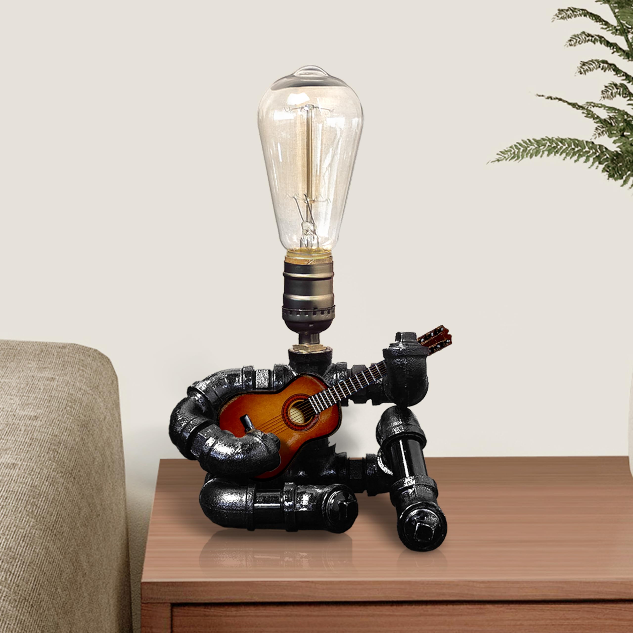 CHXTX Music Table Lamp - Retro Steampunk Edison Bulb, 13.8x6in, Brown, Metal Guitar Lamp 01 for Music Lovers