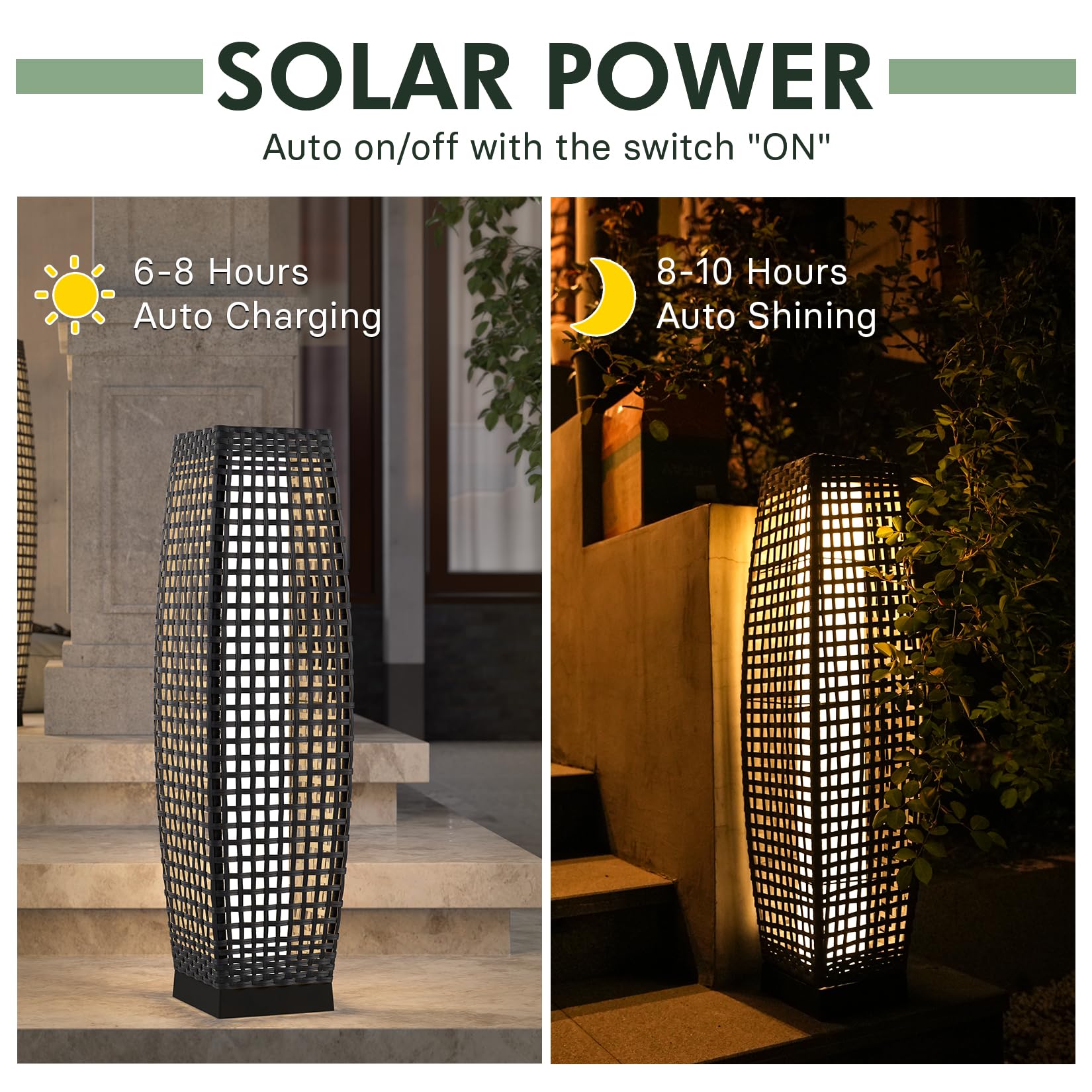Grand Patio Solar Outdoor Floor Lamp Solar Powered Lantern Water-Resistant Wicker Deck Light For Garden Porch Deck-Large Fuji 2