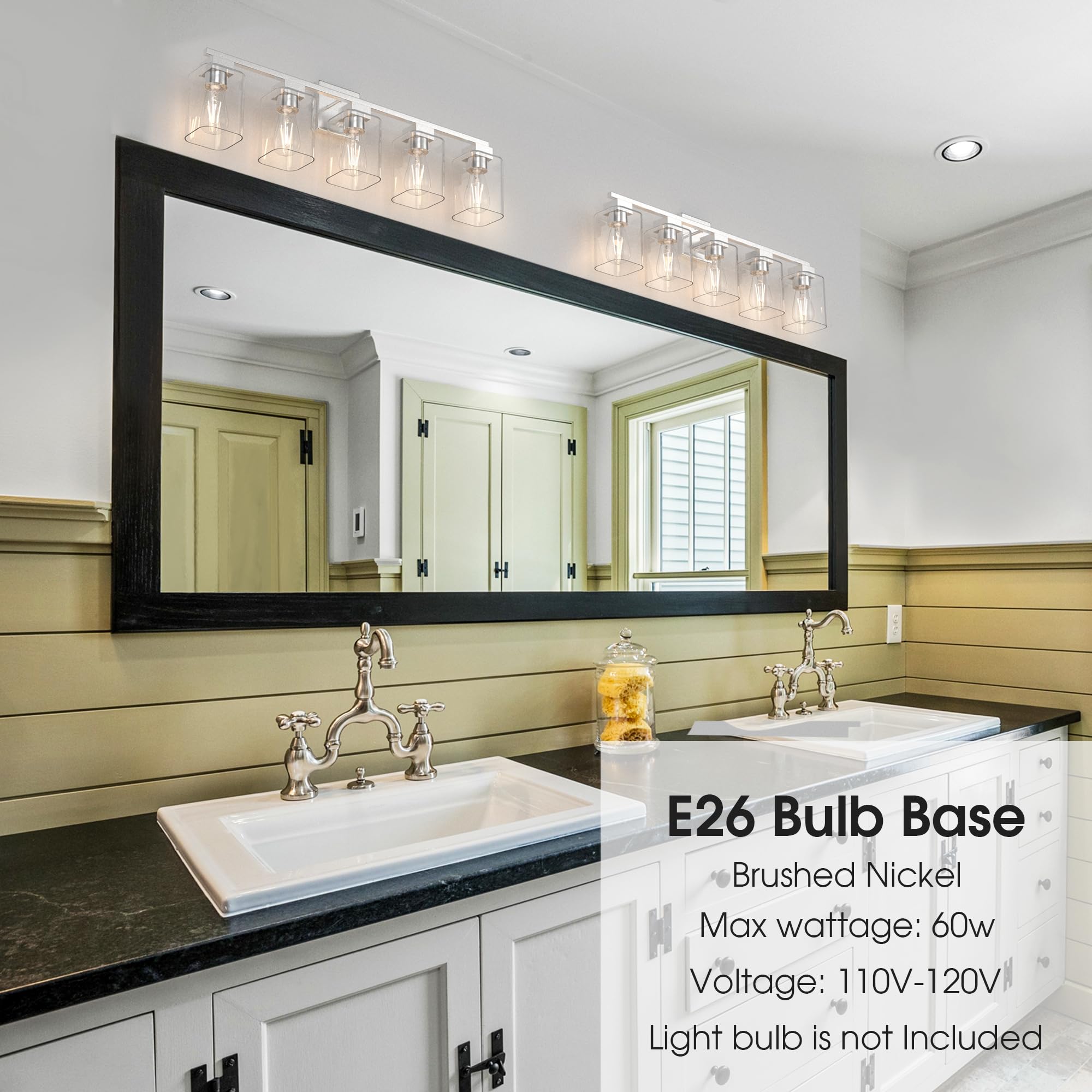 Espird 5 Light Bathroom Vanity Light - Brush Nickel Metal Fixture, 31 Inch Square Design, UL Certified for Bathroom & Bedroom