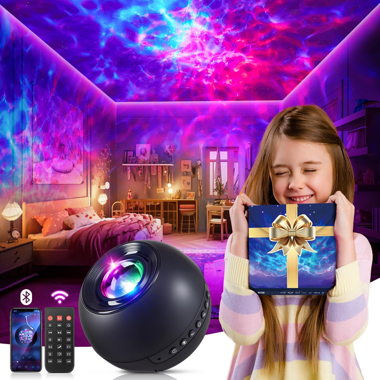 OneFire Galaxy Light Projector with Gifts Box/360 Lighting Modes/15 White Noise/Bluetooth Speaker Star Projector for Bedroom,Exquisite Gifts for Teen Girl Gifts Trendy Stuff,Kids Room Ambient Lighting