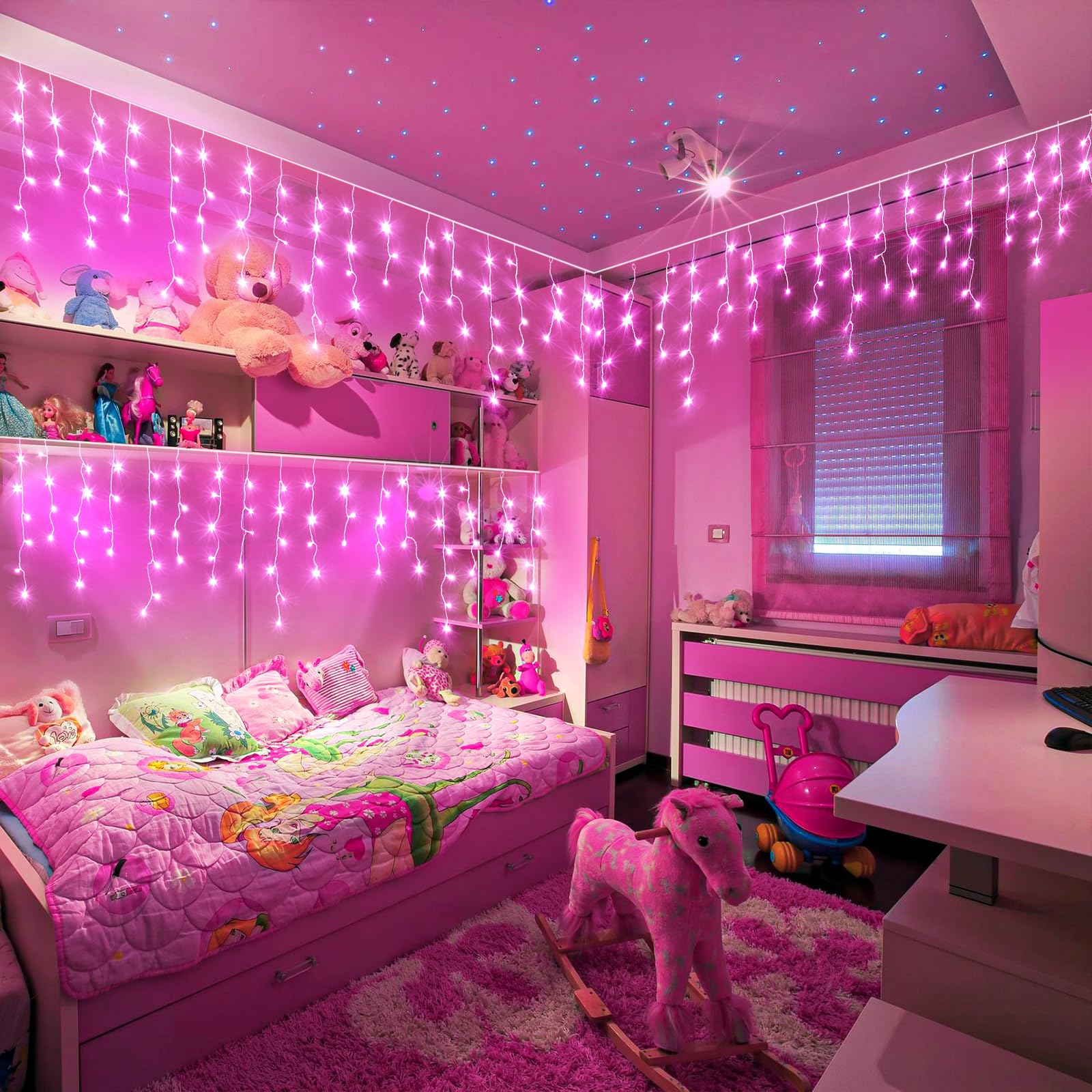 Einiiya Icicle Christmas Lights 400 LED 33ft Waterproof Pink 8 Modes Model BG-CL3M3-306L01