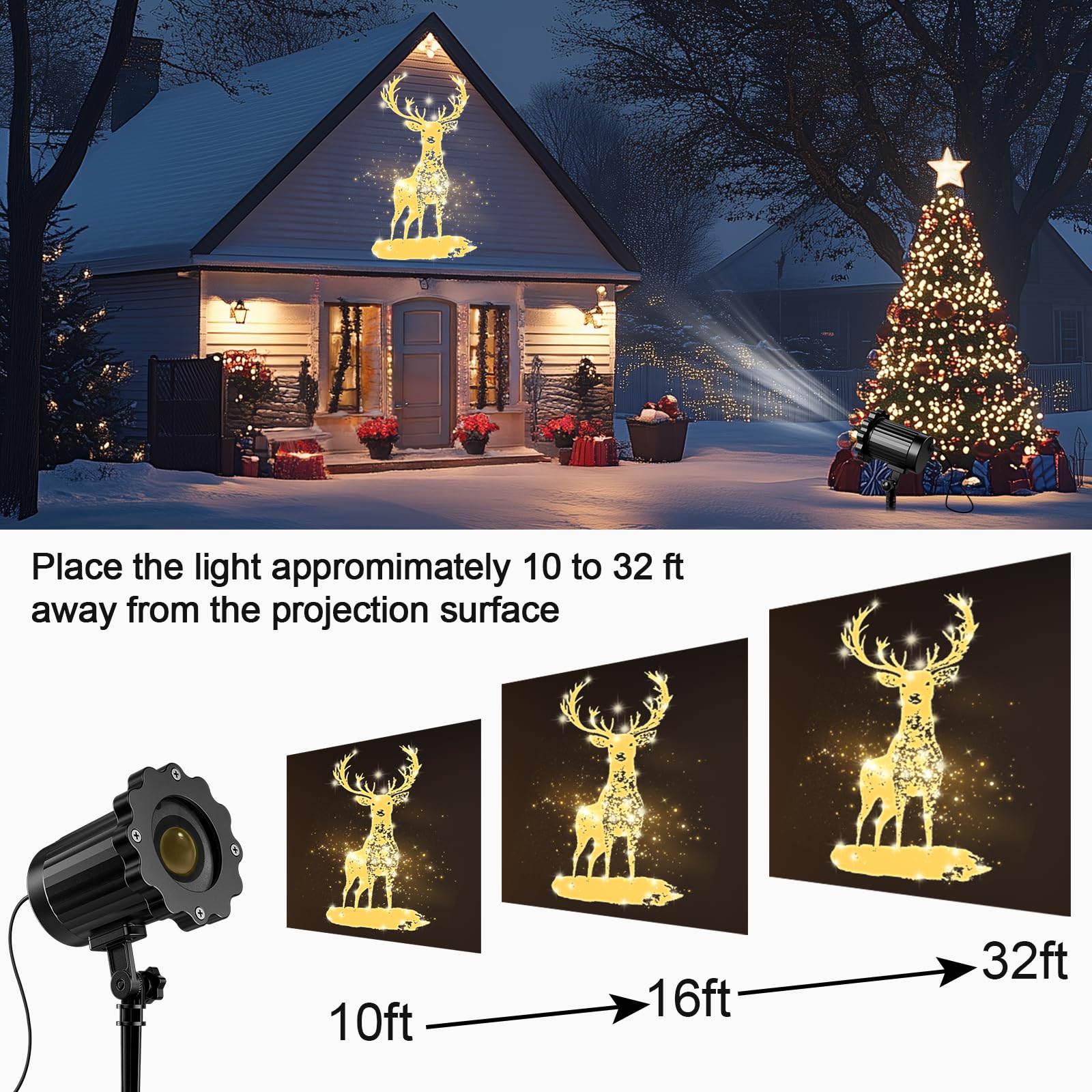 3D Dynamic Christmas Projector Lights Outdoor Indoor-2024 Upgrade Reindeer Christmas Decorations,Waterproof Holiday Projector Li