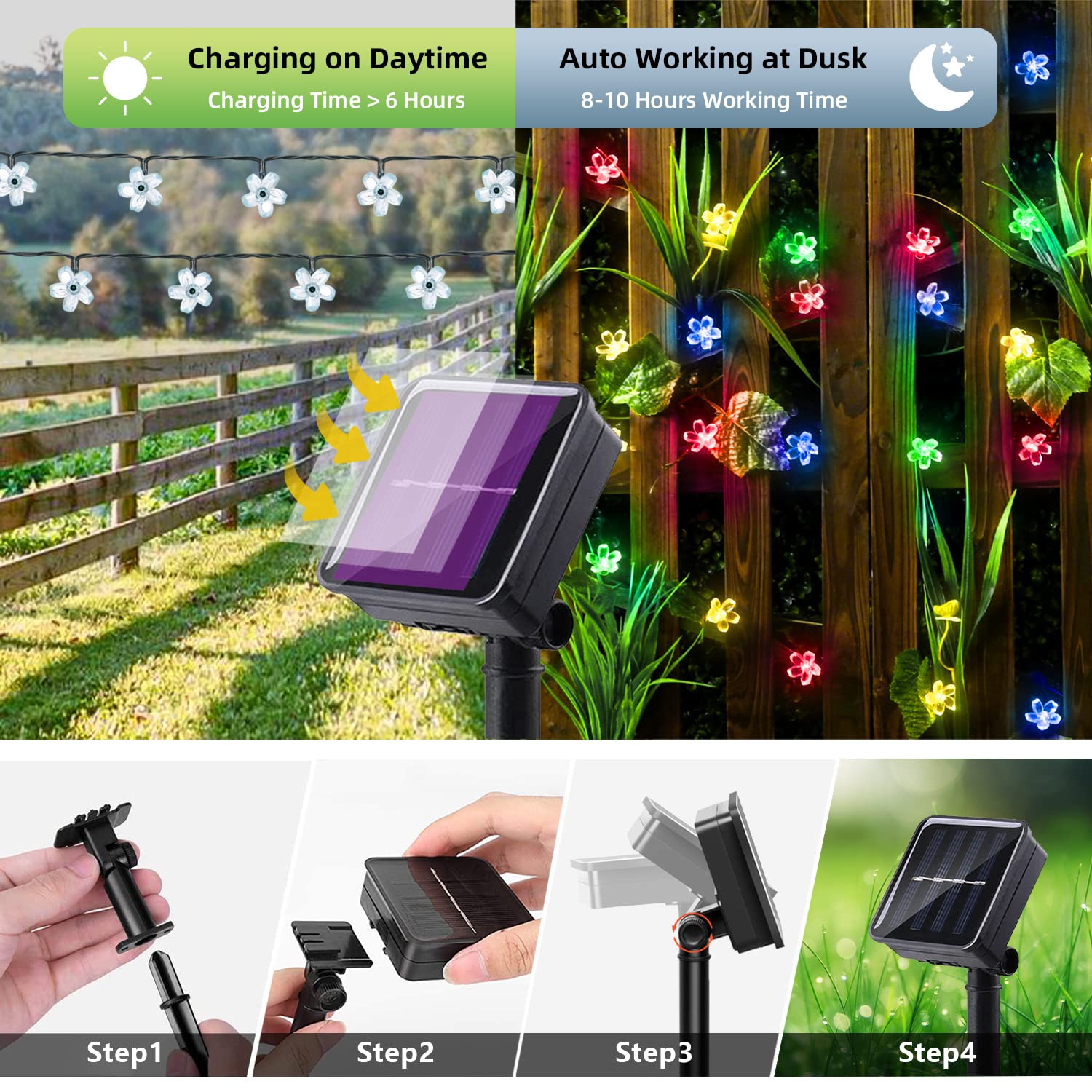 Iticdecor Solar String Flower Lights Outdoor Waterproof 50 Led Fairy Light Decorations For Garden Fence Patio Yard Christmas Tree, Lawn, Party (Multi-Colored)