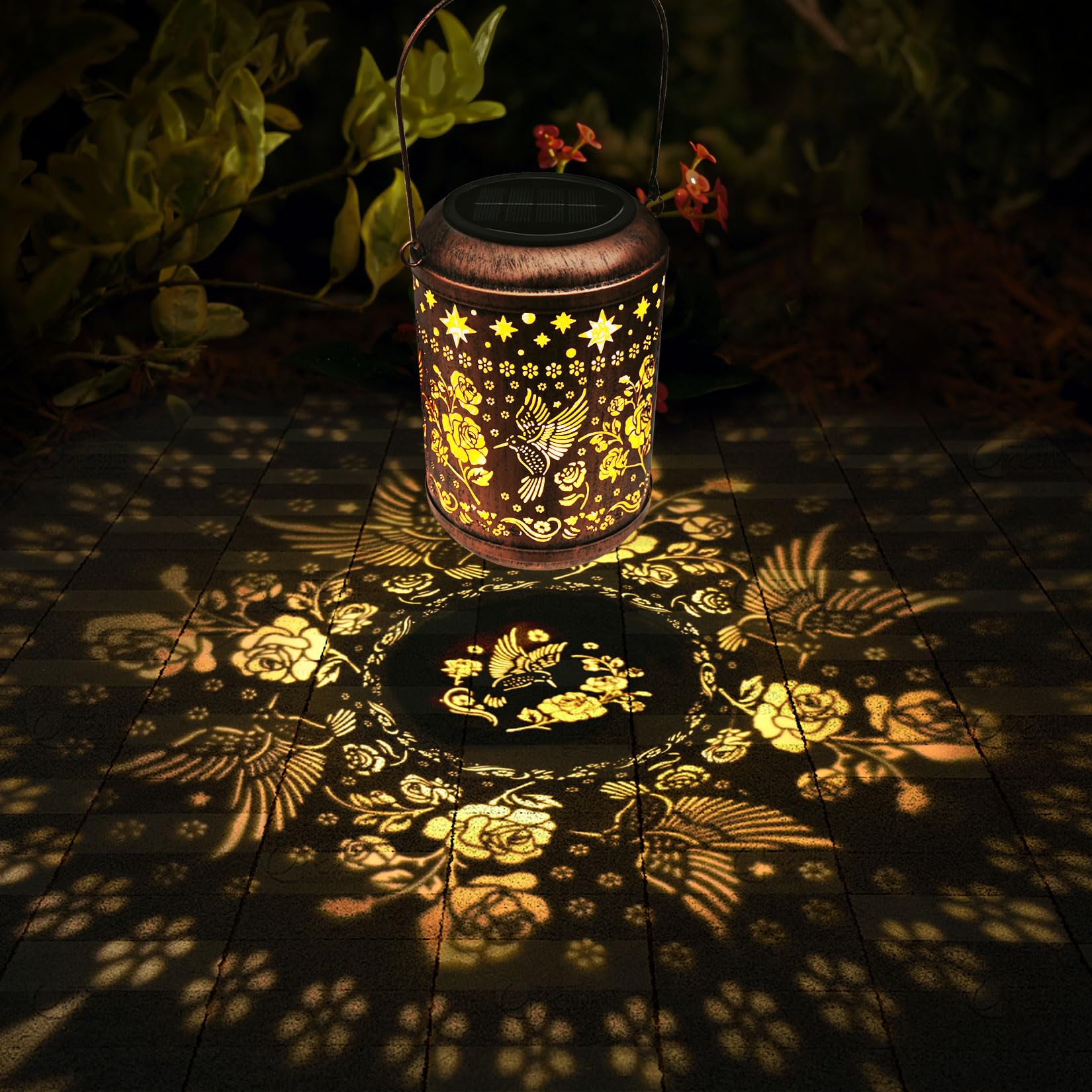 Kaixoxin Solar Garden Decor Metal Lantern Hummingbird Table Lamp Bronze Outdoor Dercoration Great Gift For Women Mon Grandma Han
