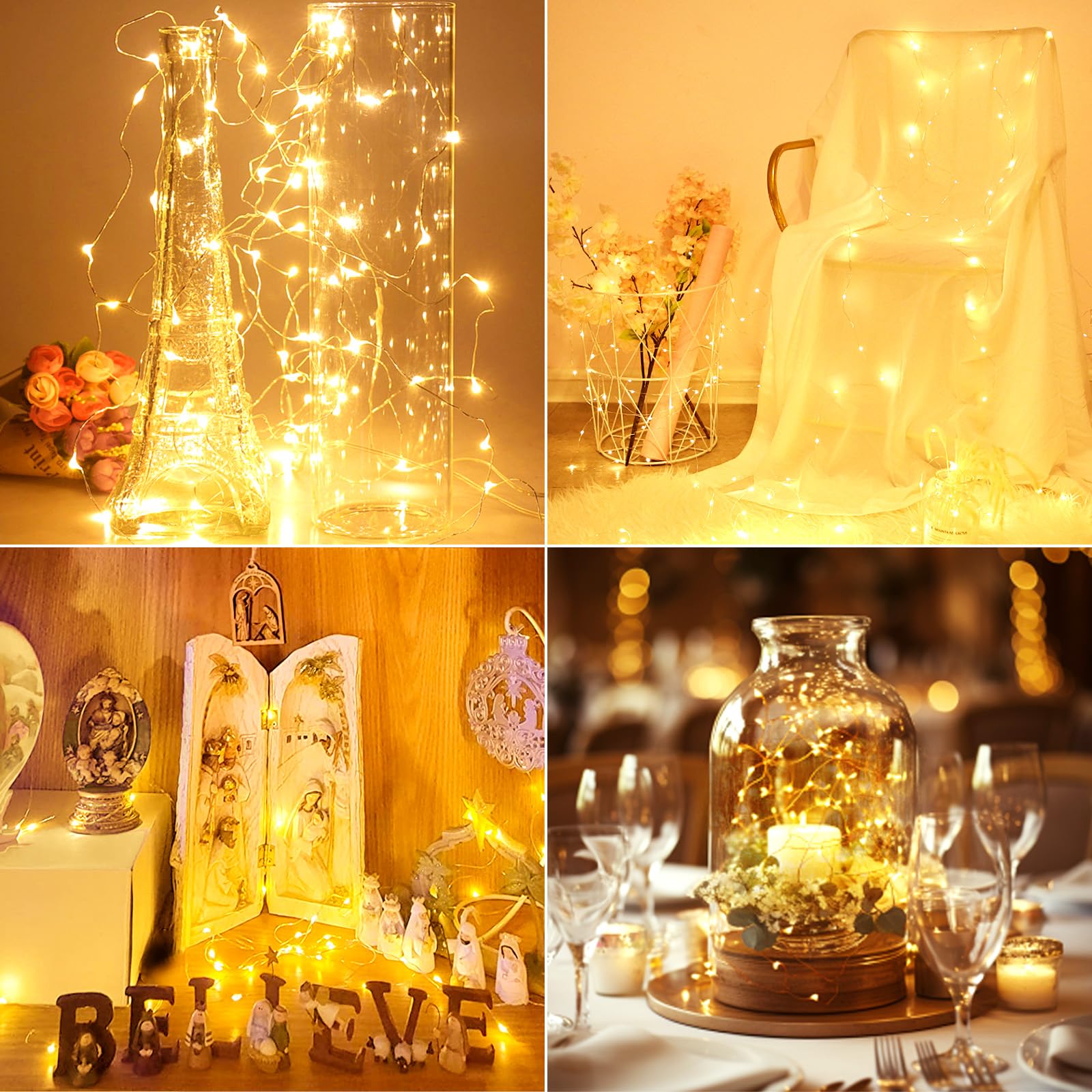 kolpop 6 Pack LED Fairy Lights, Battery Operated Mini Twinkle String Lights, Waterproof, Warm White for Christmas & Parties
