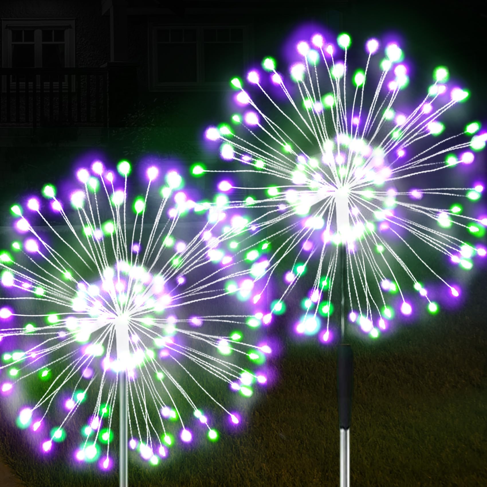 JJGoo Solar Firework Lights, 2 Pack 150 LEDs, Waterproof, Green & Purple, Model KM5003K-yanhua-150-lv+zi-2-1C