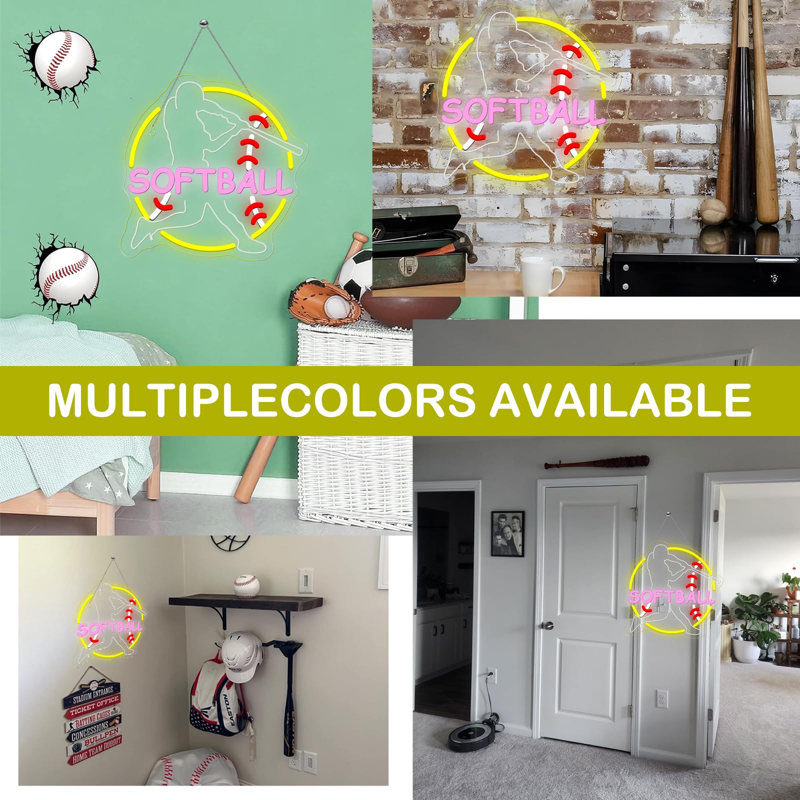 Wanxing LED Softball Neon Sign Light - Dynamic Pink Wall Decor for Teens Bedroom, Gift for Girls, Christmas Party