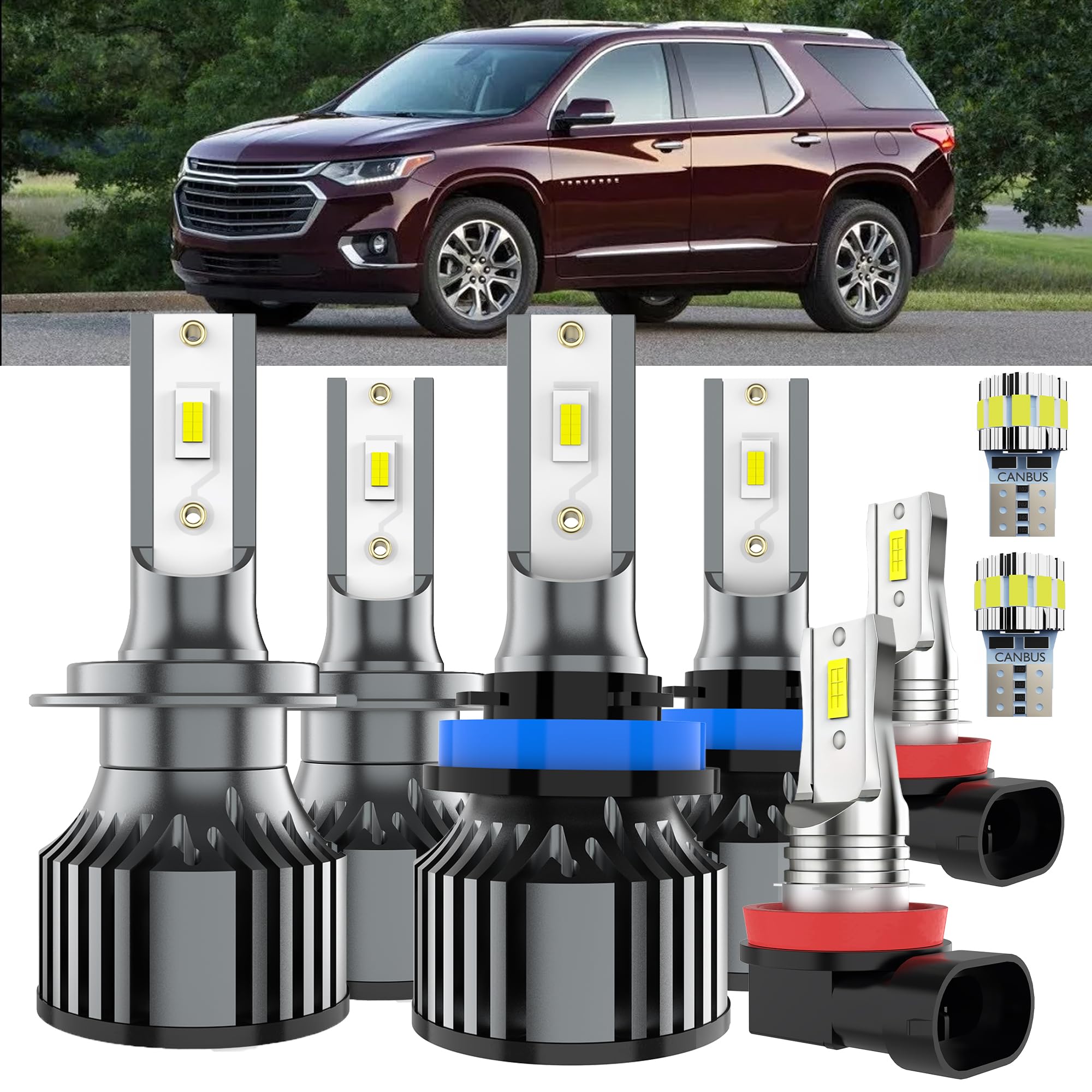 AYOTZIH Bulbs Fit For Chevy Traverse 2013-2018, High Beams+ Low Beams+ Fog Lights+ License Plate Lights Combo, 400% Brightness 6