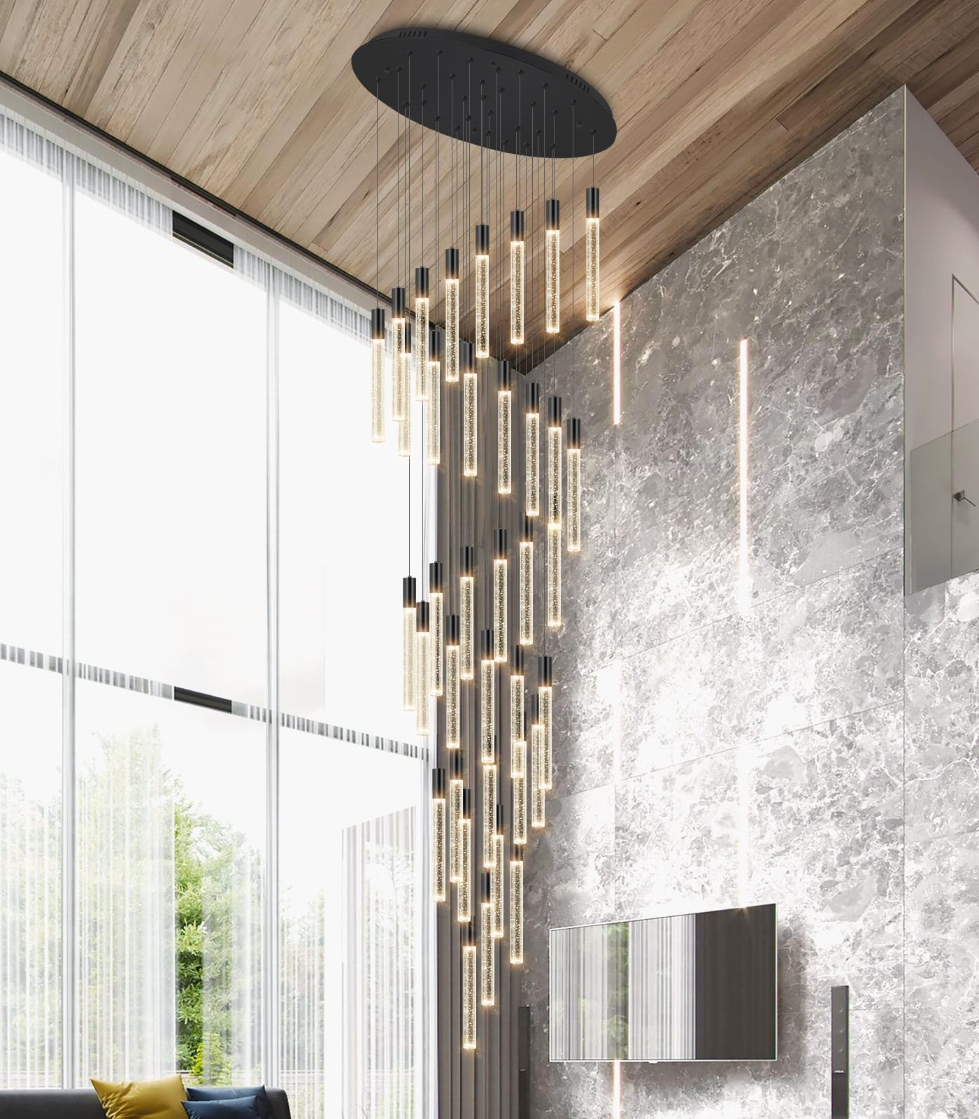 Haixiang 16 Foot Chandeliers For Living Room Entryway High Ceiling Light Fixtures Sloped Flush Mount Ceiling Pendant Lighting Di
