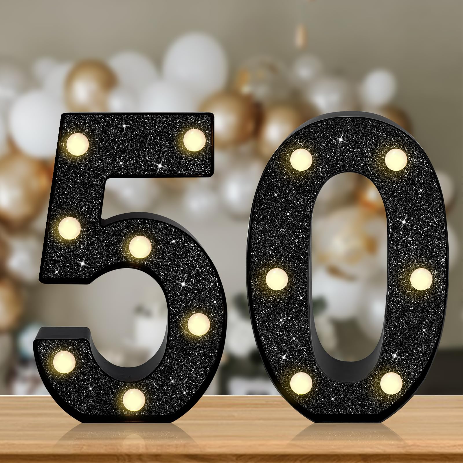 8.7In 50Th Birthday Decorations Gifts For Her Him  Light Up Numbers Decorative Sign For 50Th Birthday Wedding Work Anniversary Backdrop Table Wall Decor(Shining Black)