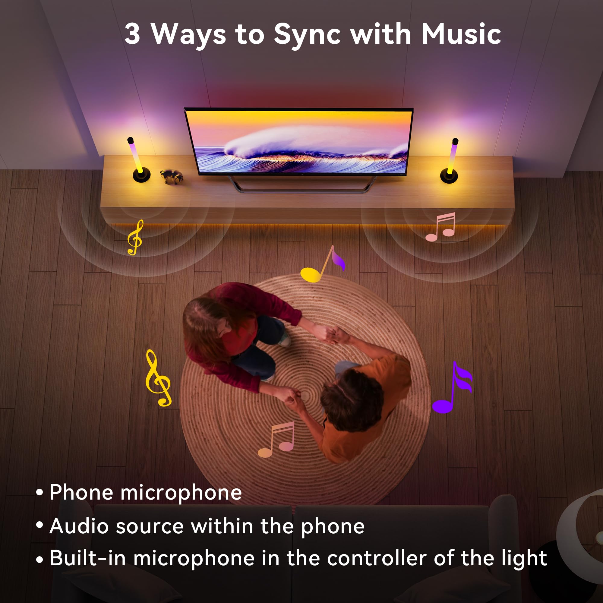 Ledagic Led Light Bar with Music Sync, Color Changing TV Backlight App & Remote Control, IC+RGB & W Smart RGB Light Bar, USB Pow
