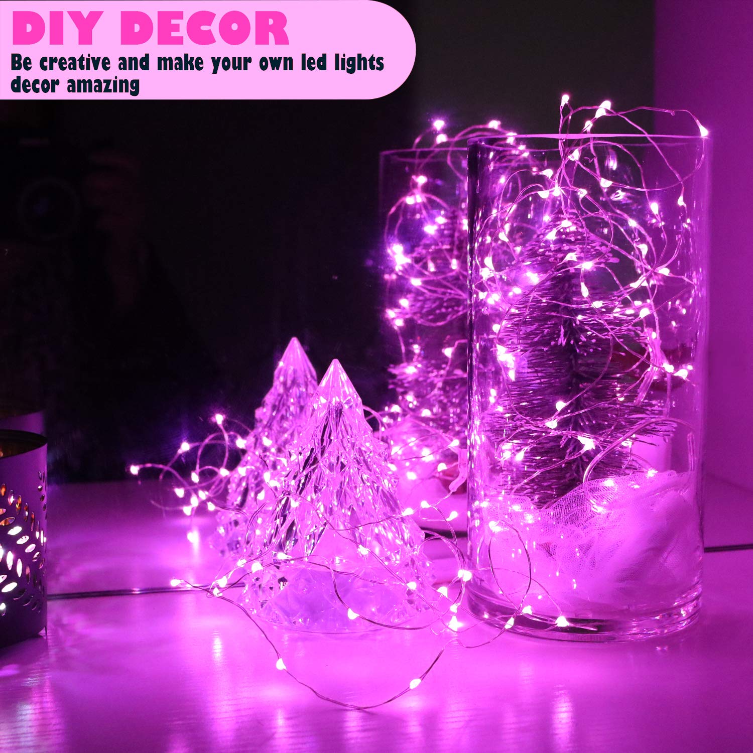 OakHaomie Fairy String Lights - 6-Pack, 7ft, Pink, Copper Wire, 20 Micro LEDs, CR2032 Batteries Included, Wedding/Party Decor