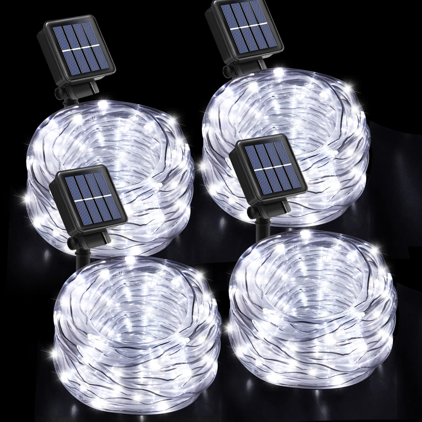 Ariceleo Solar String Lights, 100 LED, Cool White, 33 Ft, PVC Tube, 4 Pack, 8 Modes, Waterproof for Outdoor Use