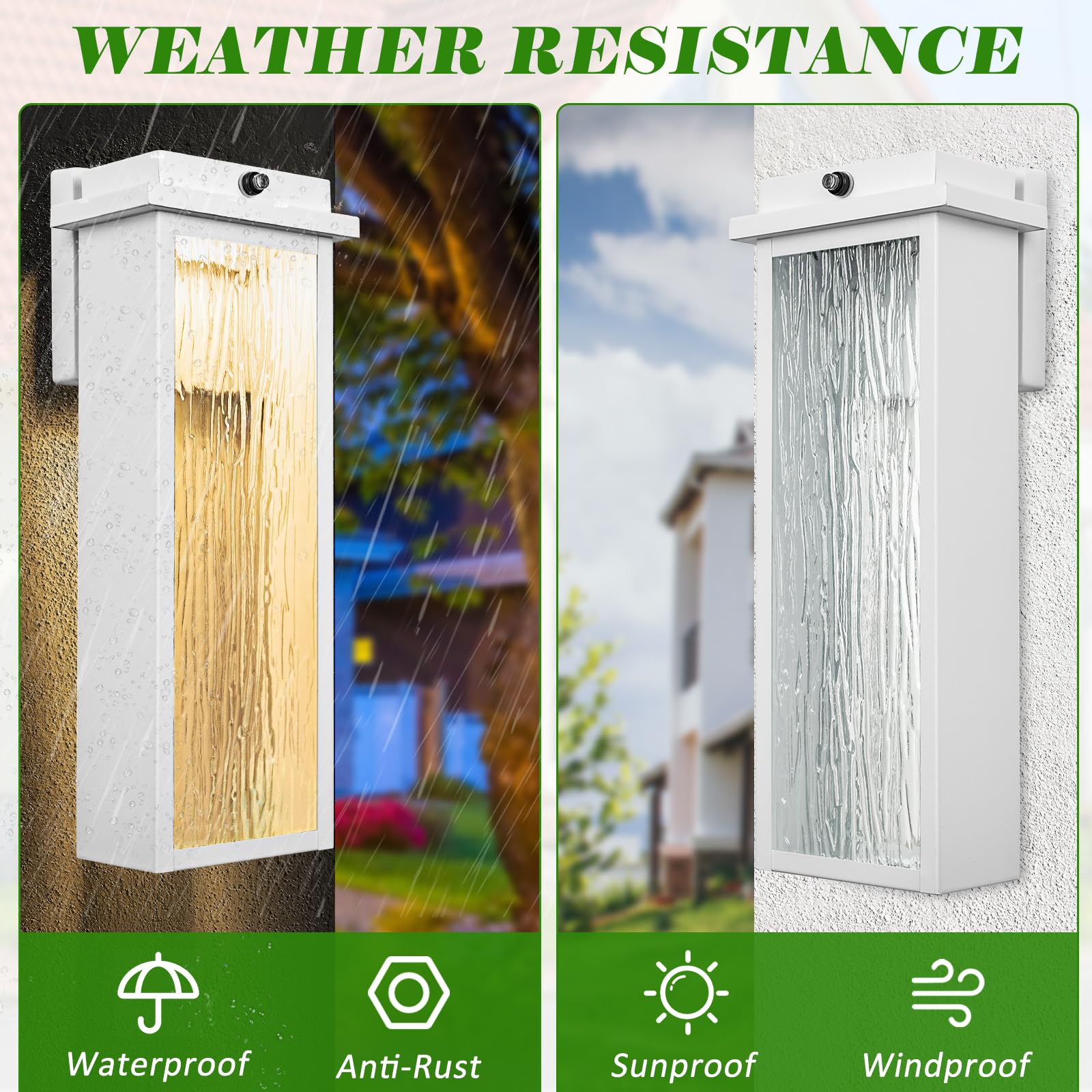 VenzBlomia White LED Dusk to Dawn Outdoor Wall Lanterns, 16 Farmhouse Sconce Light, Waterproof Industrial Design, 2 Pack