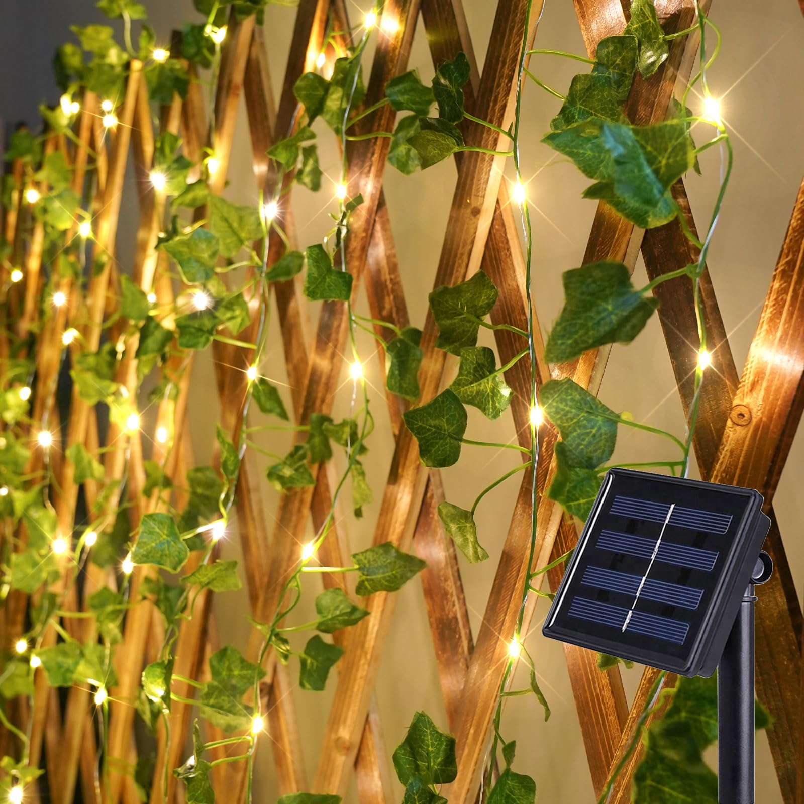suddus Solar Fairy Lights, 100 LED Ivy String Lights, 33ft Waterproof, 8 Modes, Warm White for Outdoor, Garden, Patio, Balcony