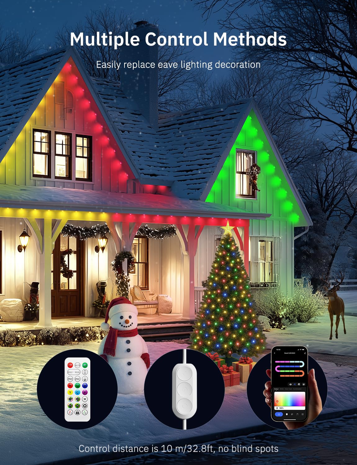 lemonlovely 200FT Permanent Outdoor Lights, Waterproof RGB+IC LED, Warm & Cool White, Model 2323, Perfect for Holiday Decor