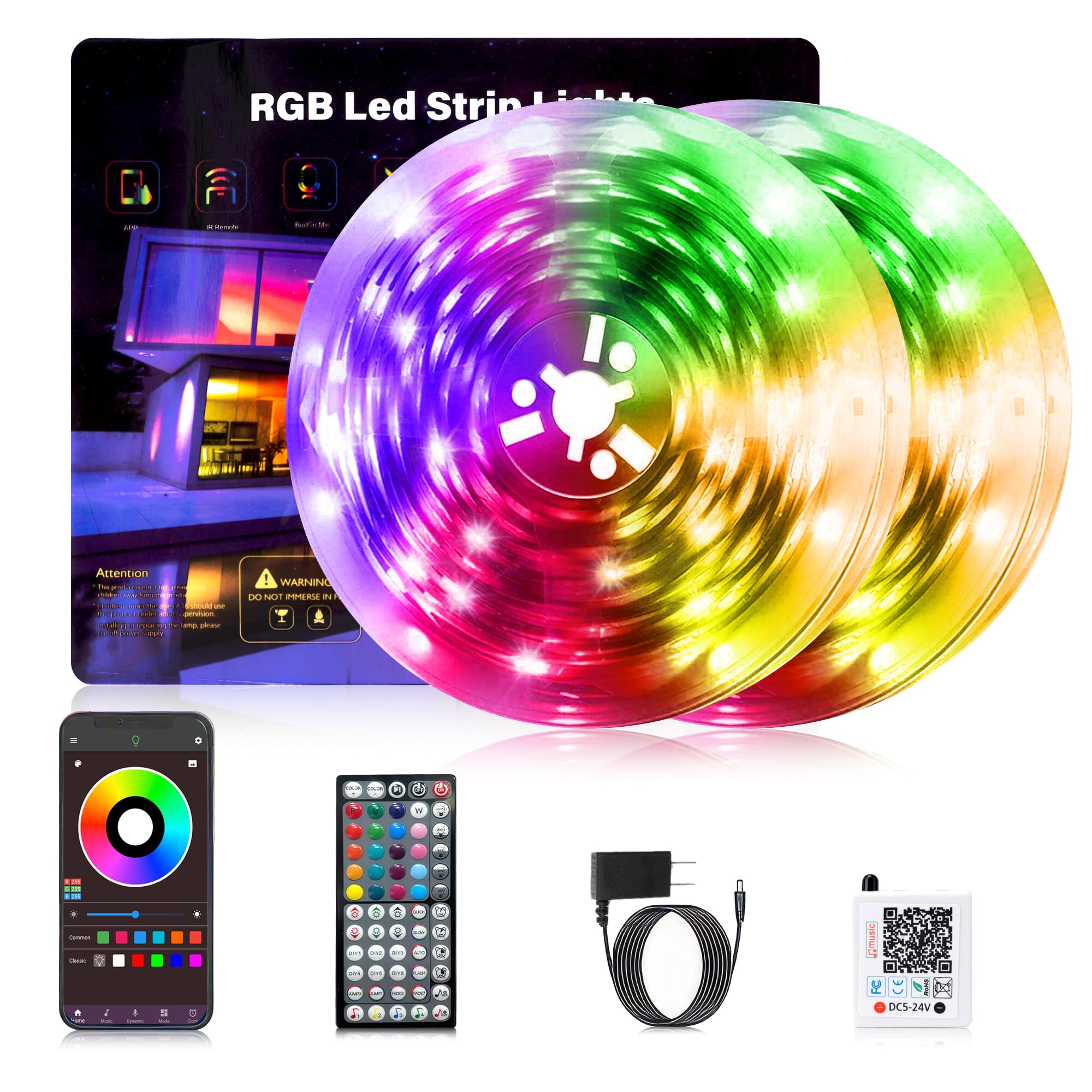 NBBUFF Led Lights for Bedroom 200FT(2 Rolls of 100FT), RGB Led Lights Strip Sync with Music, Smart App Controlled Led Strip Ligh