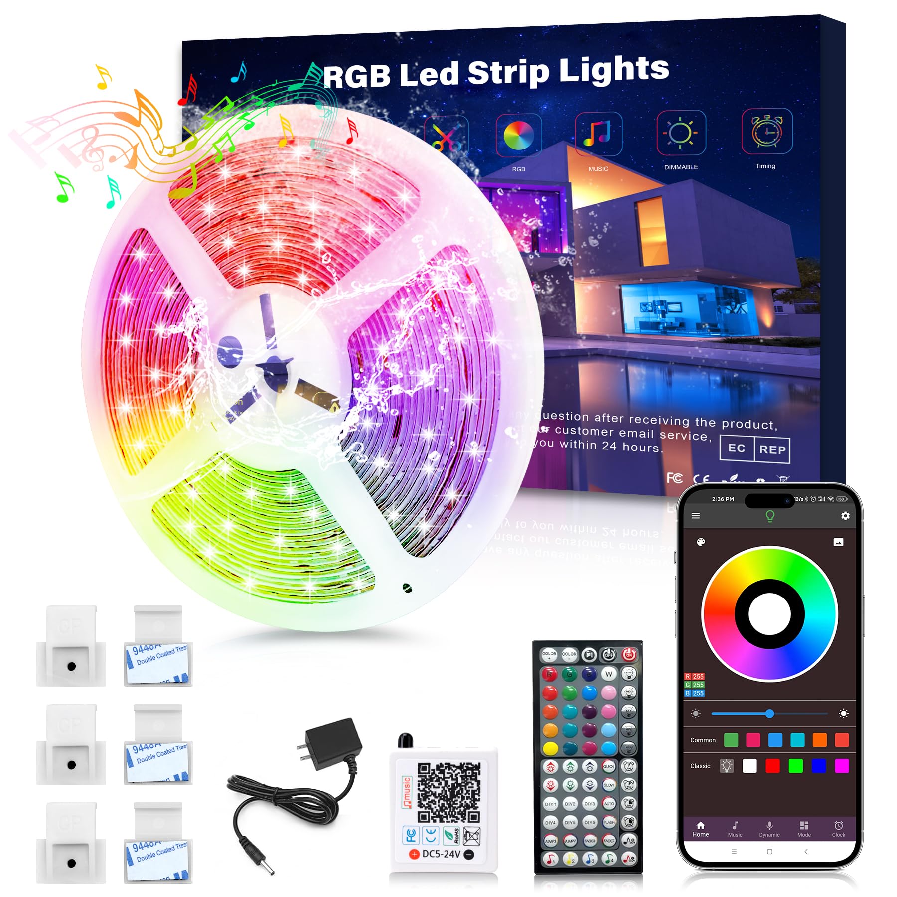 Ledagic Outdoor Led Band Lights Waterproof 32.8ft  Color Changing Led Light Bands with Remote  App Control  Music Sync RGB Led Band Lights Outside IP68 Led Rope Lights for Roof Party Accessories