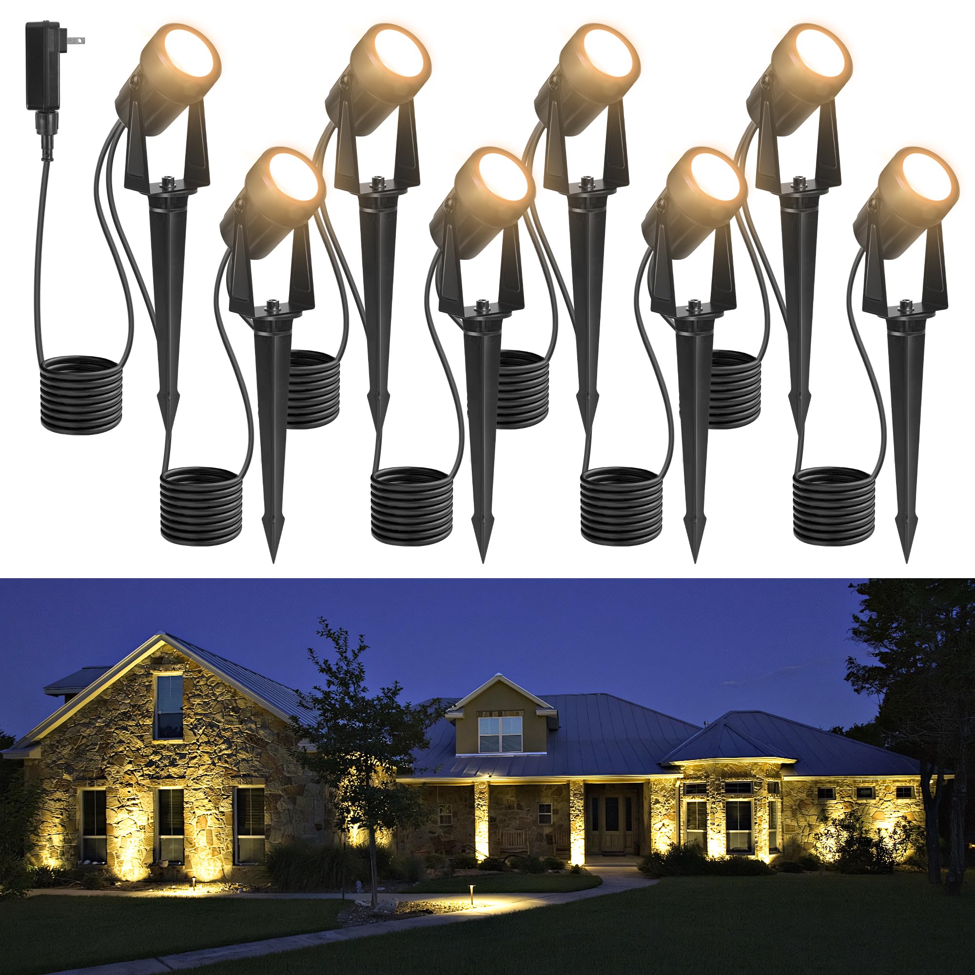 85.3FT LED Outdoor Landscape Spot Light Low Voltage, 24W Wired Uplight with Transformer, IP65 Waterproof Outside Plug-in lightin