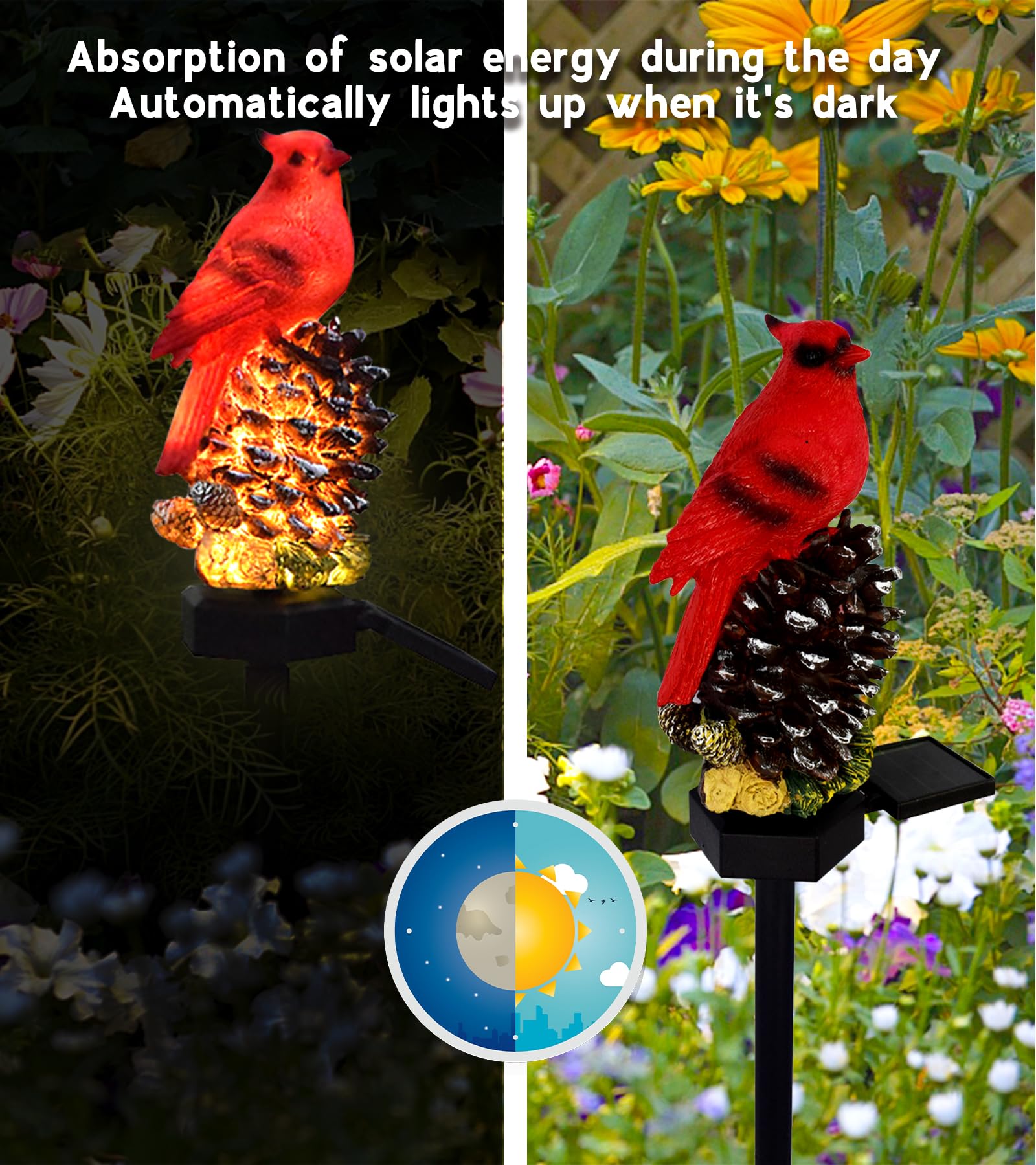 Laiamer Cardinal Decor Cardinal Gifts, Cardinal Solar Garden Decor Waterproof Red Bird Figurine Solar Stake Lights For Outside O