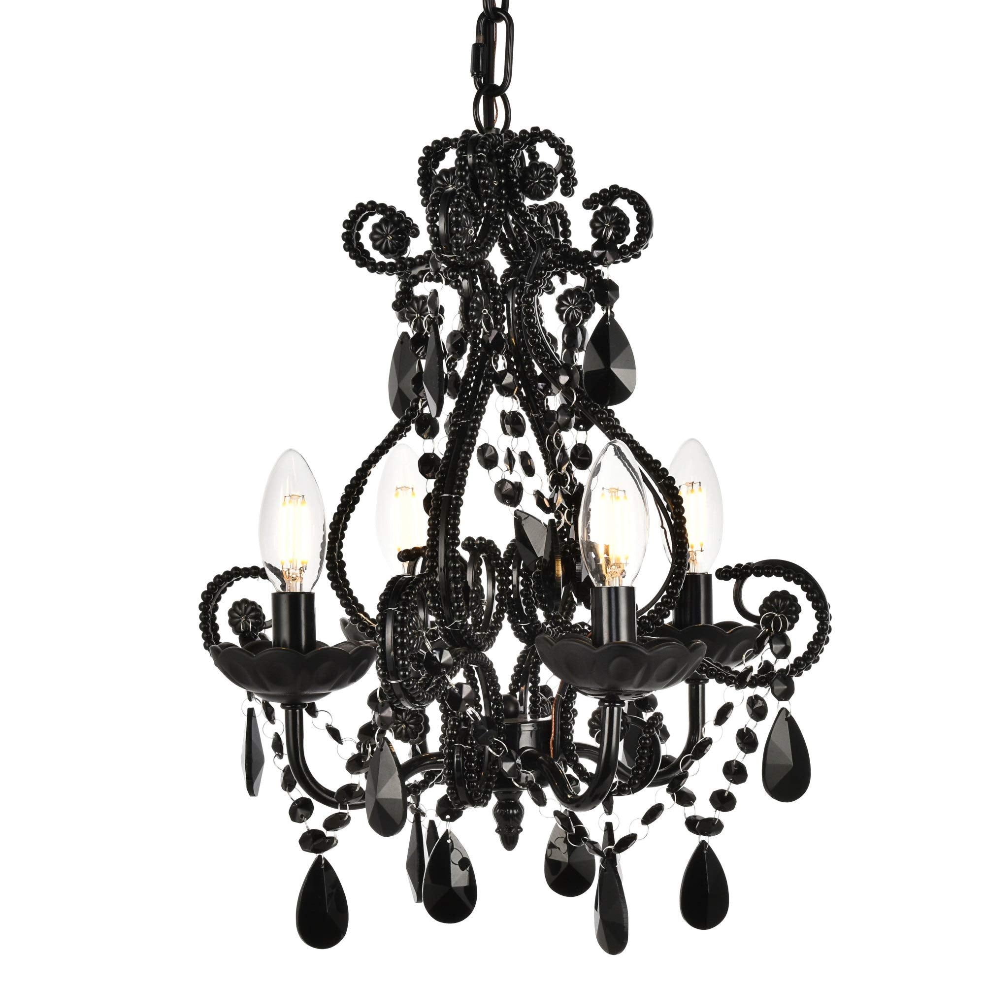 Elegant Lighting Living District Kato Collection Pendant D12.6 H16.3 Lt:4 Polished Black Finish