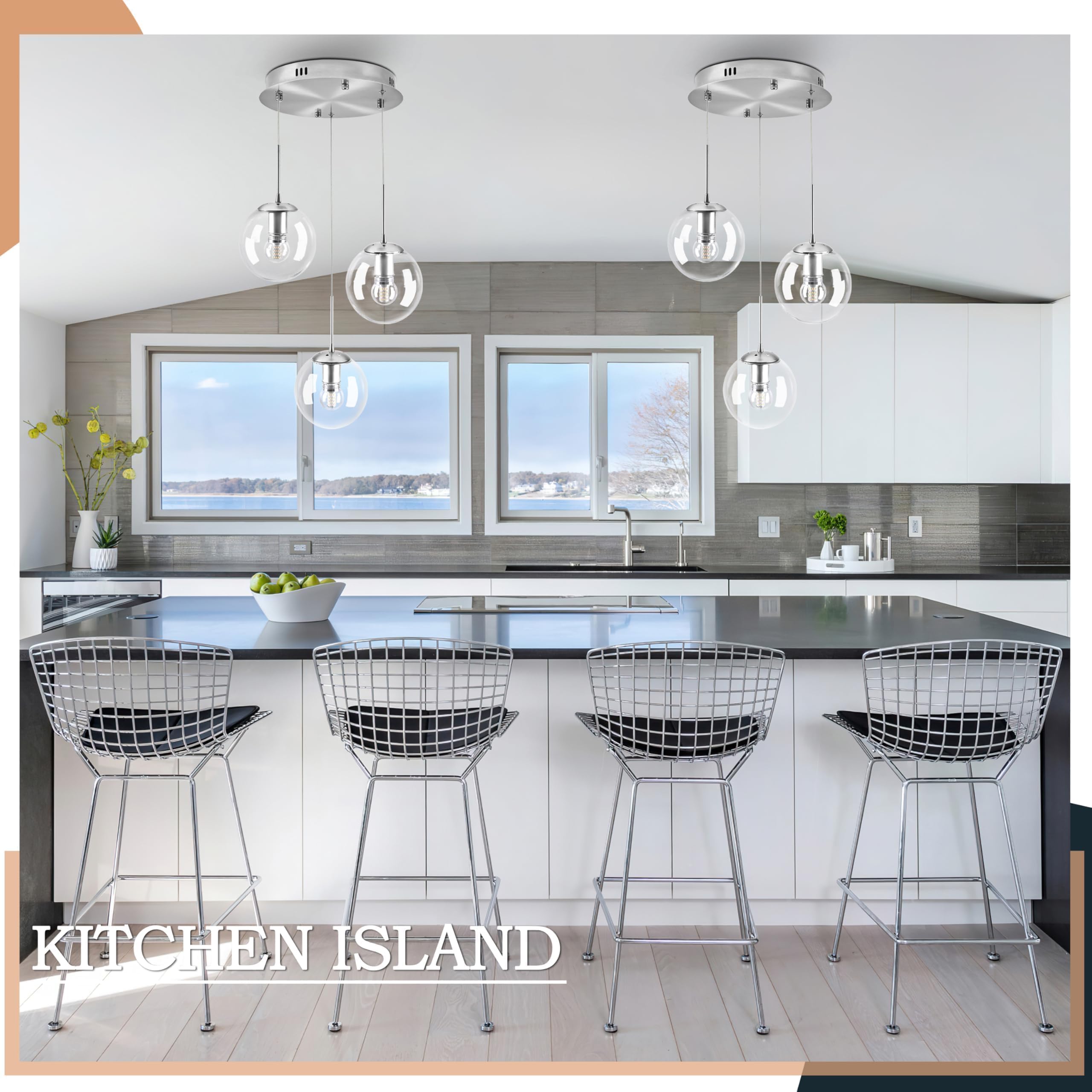 Koko&Yukina 3-Light Globe Glass Pendant Light Modern Nickel Clear Globe Glass Chandelier Adjustable Length Pendant Lights Fixtur