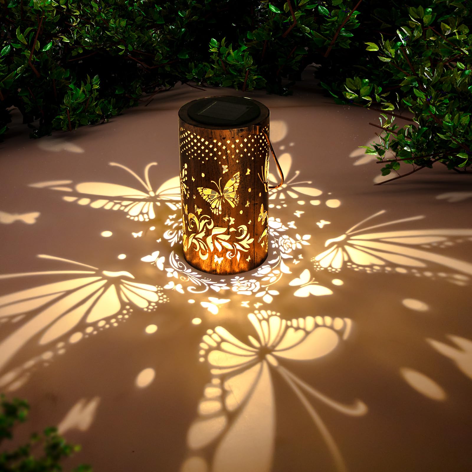 DIBIEECN Butterfly Solar Lantern - Waterproof Metal Garden Light, Bronze, Model RC-DL1005, Perfect for Patio, Yard, and Outdoor Decor