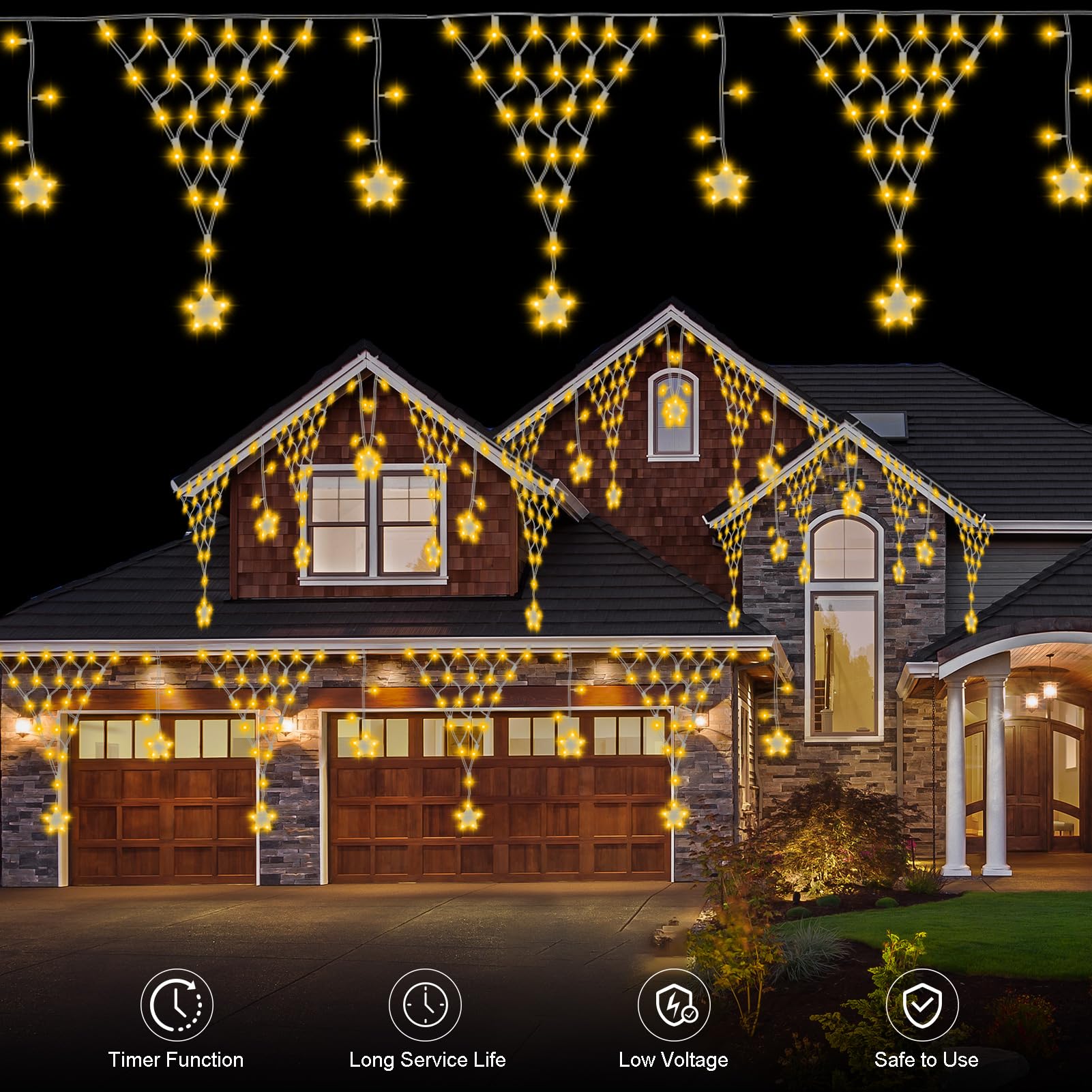 Christmas Net Lights,196 Led 13.1X1.9Ft Waterproof Outdoor Christmas Lights Net Lights Mesh Lights Mains Powered Timer Built In