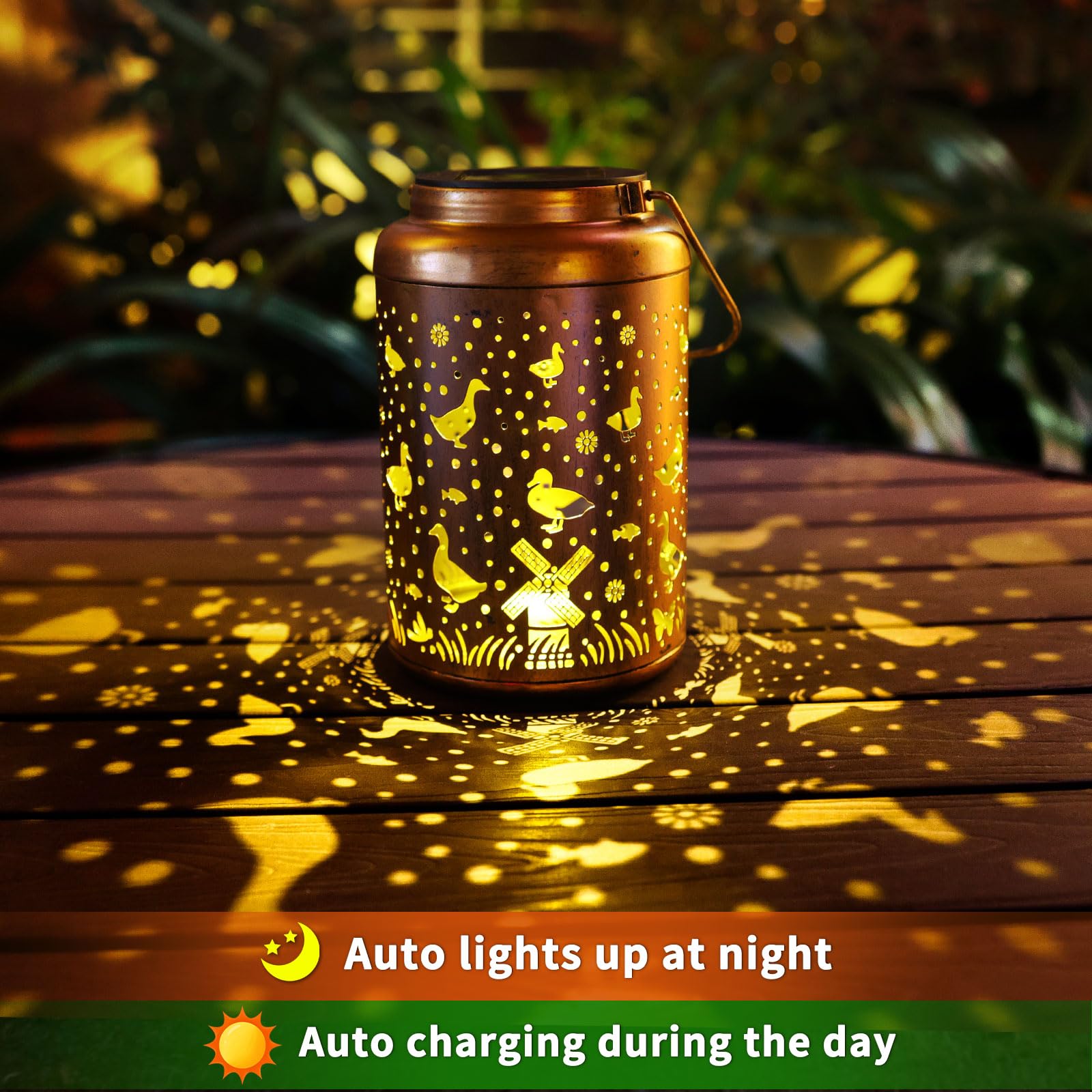 2Pack Duck Solar Lanterns Outdoor Waterproof Hanging Solar Lights Duck Gifts For Women Mom Metal Lantern Decoration Outside Led Light For Garden  Yard  Patio  Backyard  Porch  Pathway  Lawn  Landscape