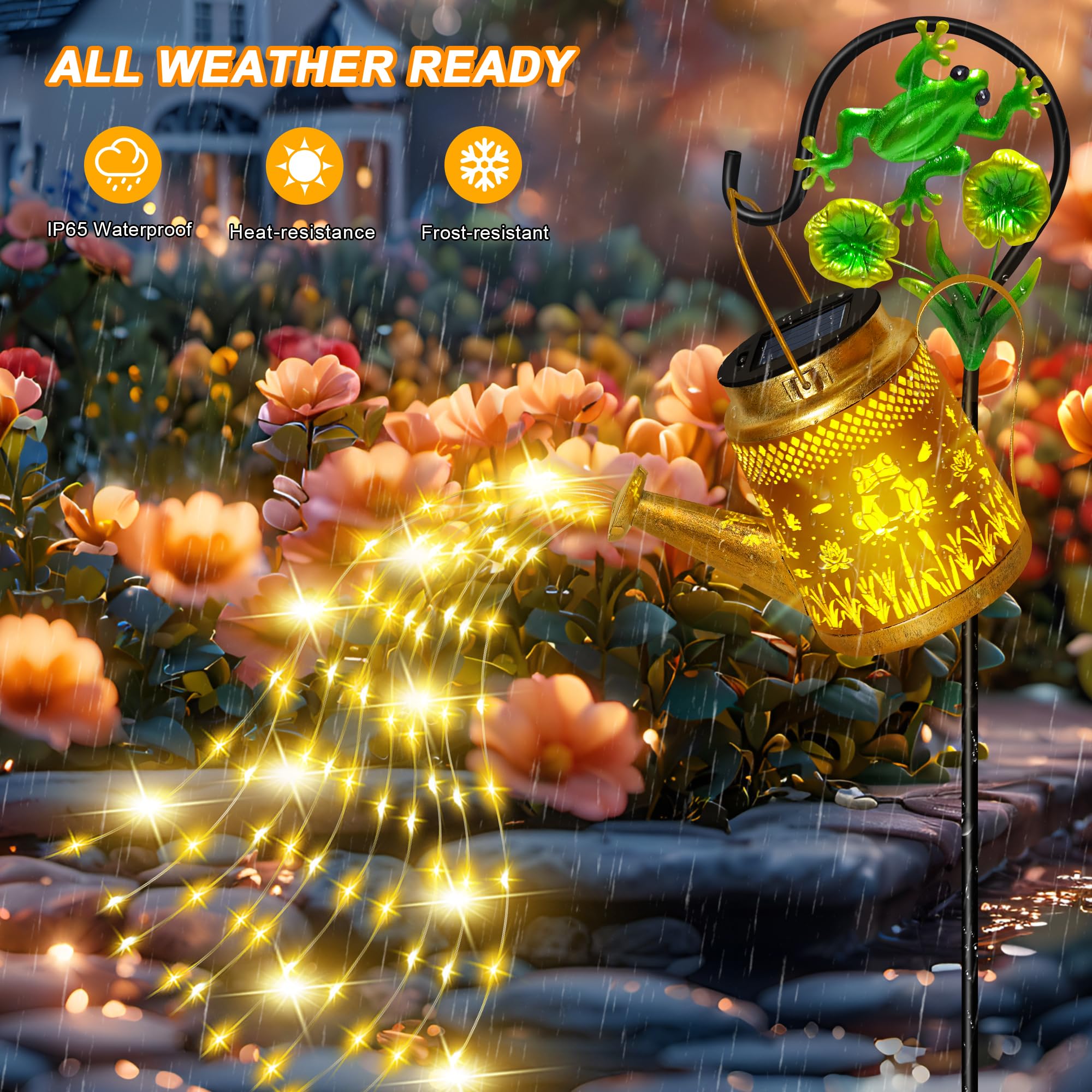 Solar Watering Can Lights Outdoor Garden Decor, Large Frog Hanging Lantern With Shepherd Hook, Waterproof Garden Lights For Outd