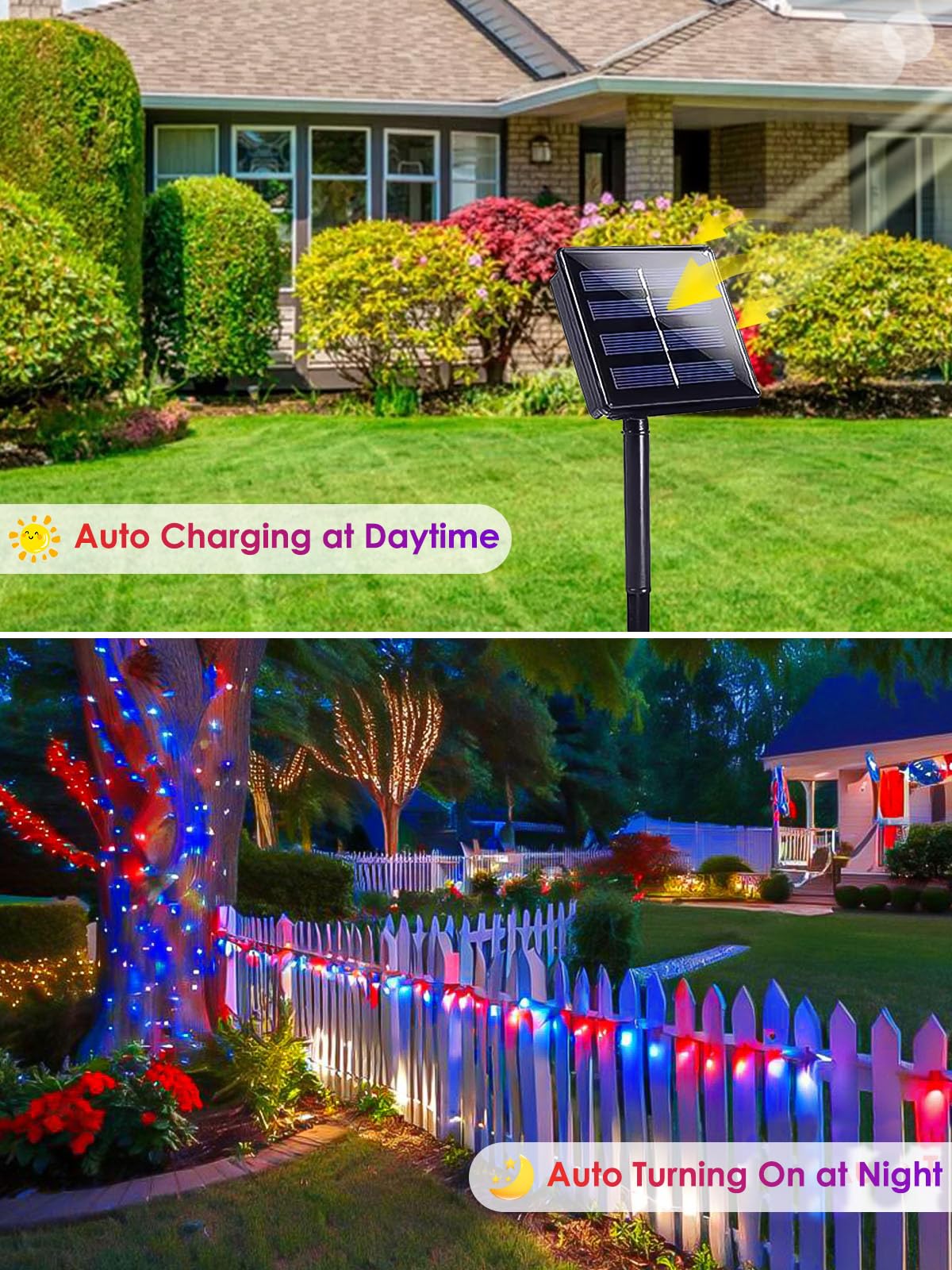 EXF 4pk Solar String Lights - 400LED 132FT Red White Blue Waterproof Fairy Lights for 4th of July Decorations