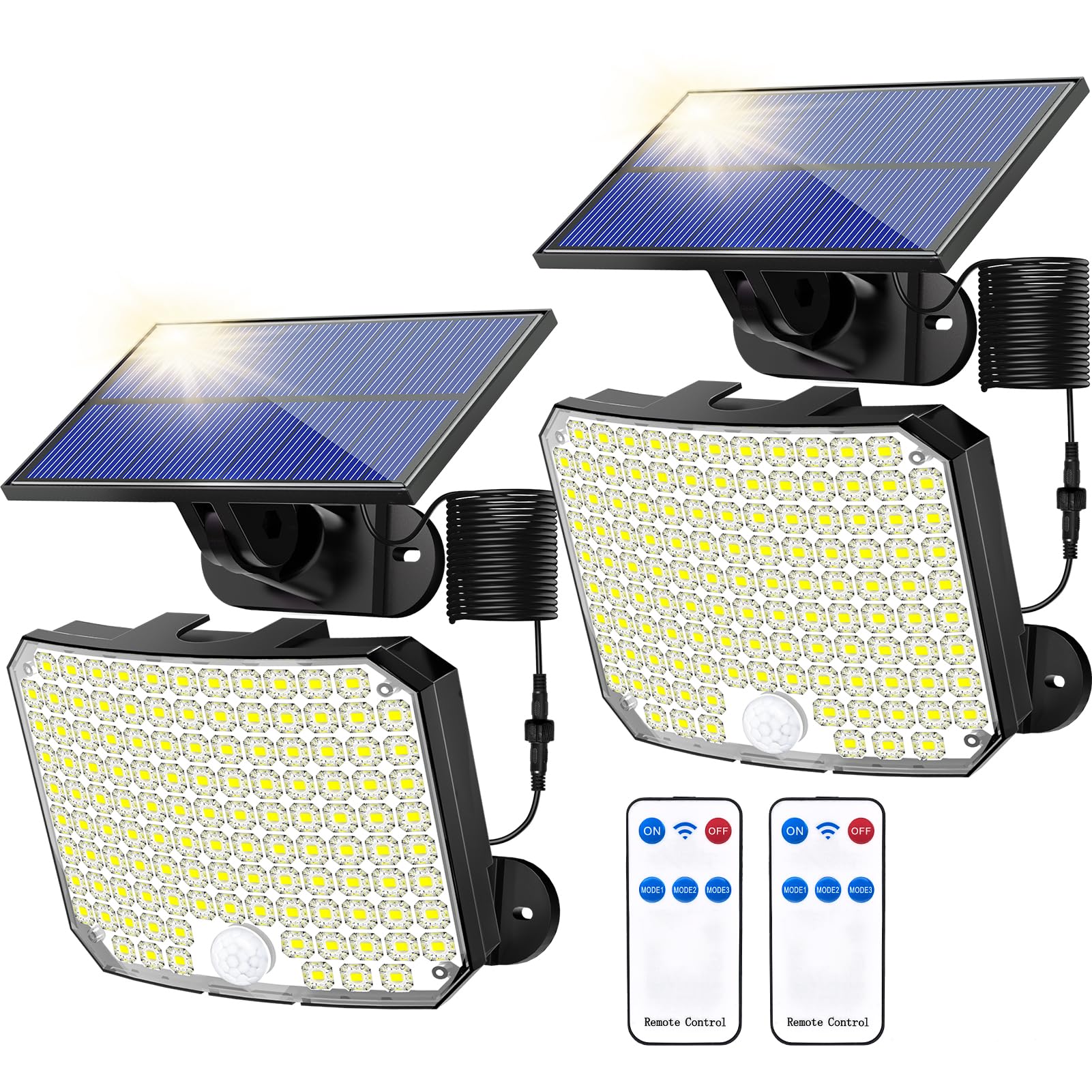 Kernowo 118 Led Solar Motion Sensor Flood Lights, Ip65 Waterproof, 2 Pack With Remote