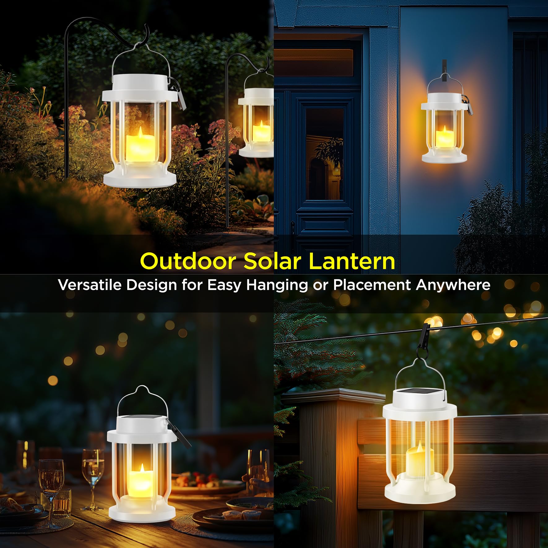 FriutShine Solar Lantern - Flameless Candle, Weatherproof for Outdoor/Indoor Use, 2 Pack, White, Model L01