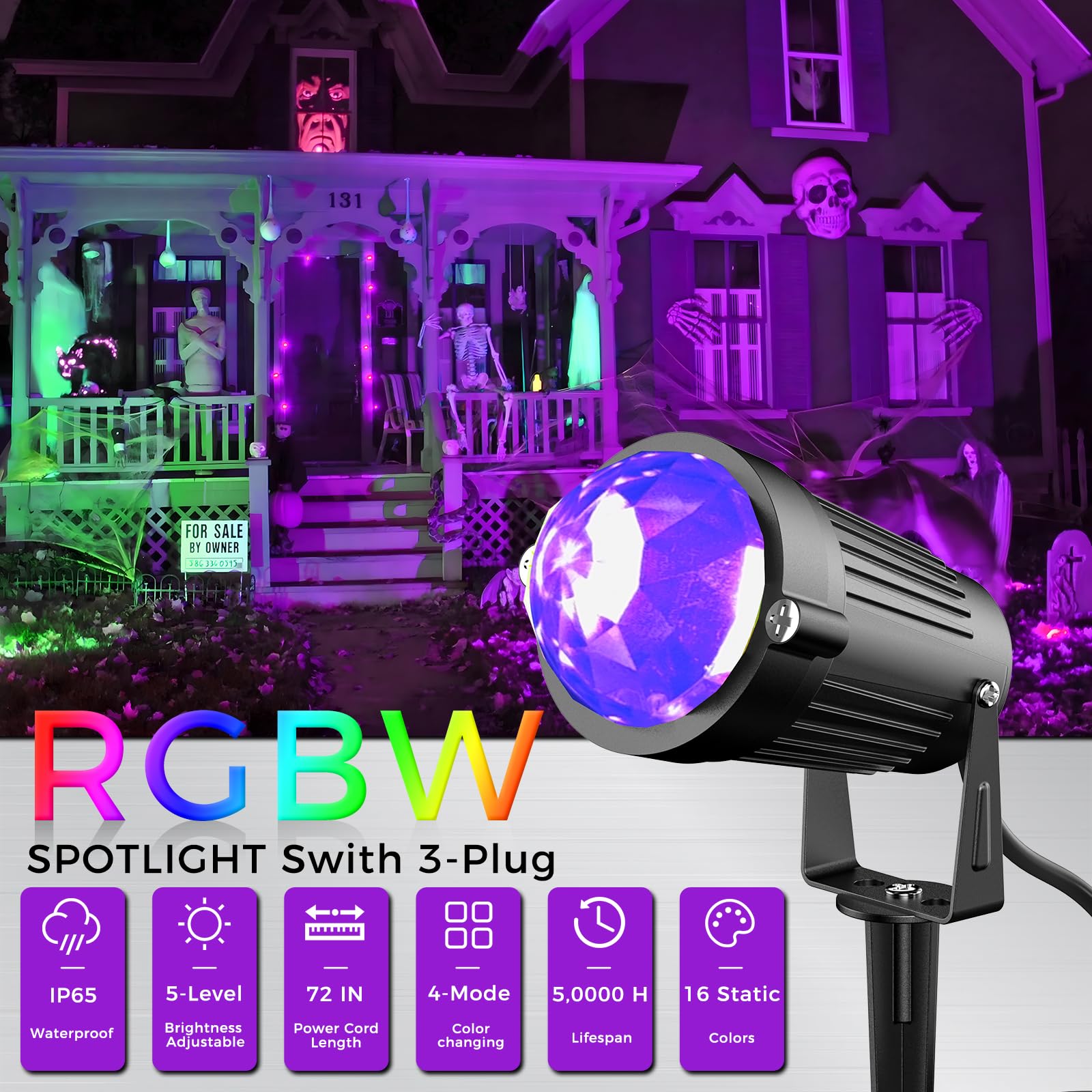 Jiaqiyan 12W Color Changing Outdoor Spotlight With Remote Control, 6-Pack, Black, Waterproof Rgb Garden Lights