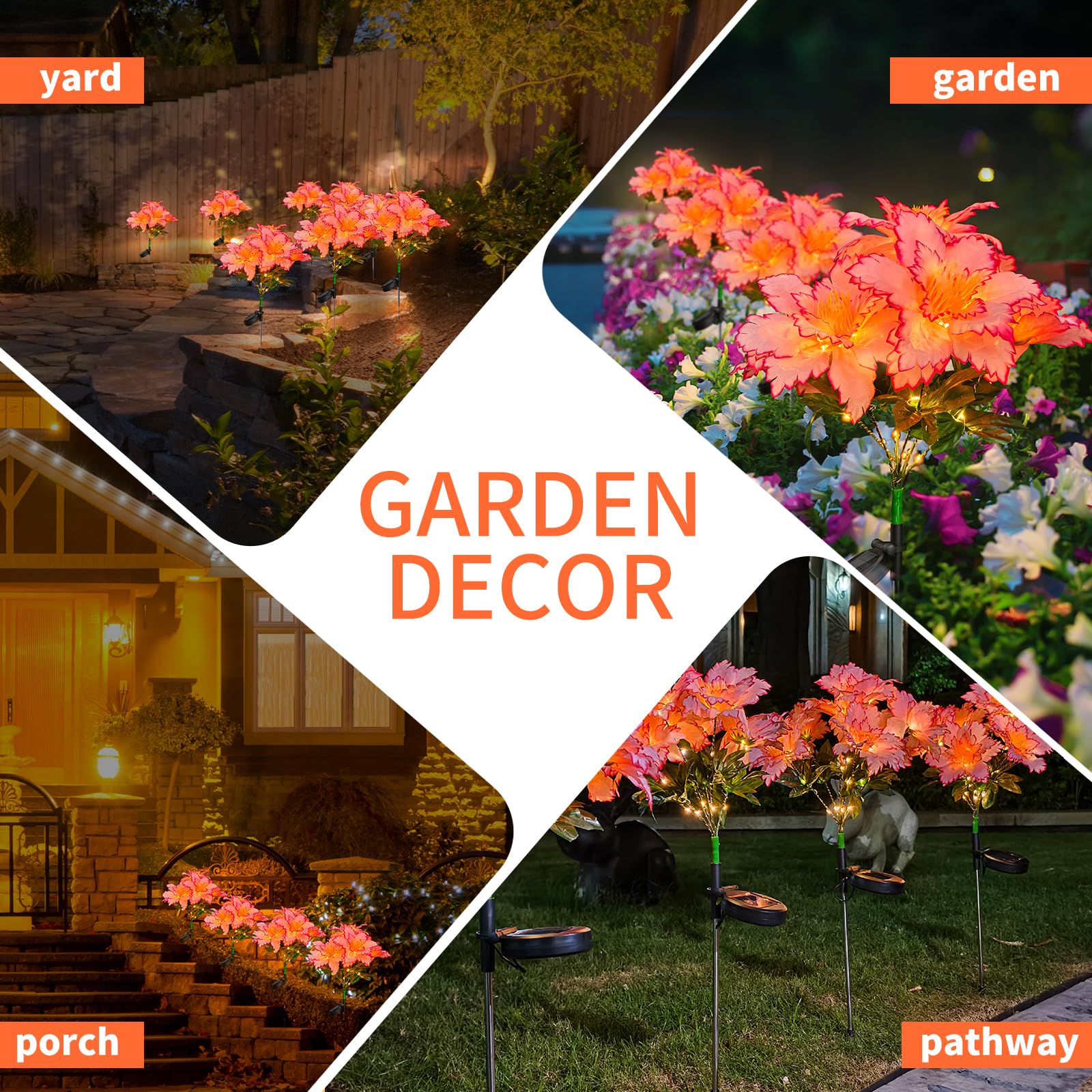 Neporal Solar Flowers Outdoor Waterproof Rhododendron, 4PK 7-Stem Garden Solar Lights, 2 Decor Lighting Modes