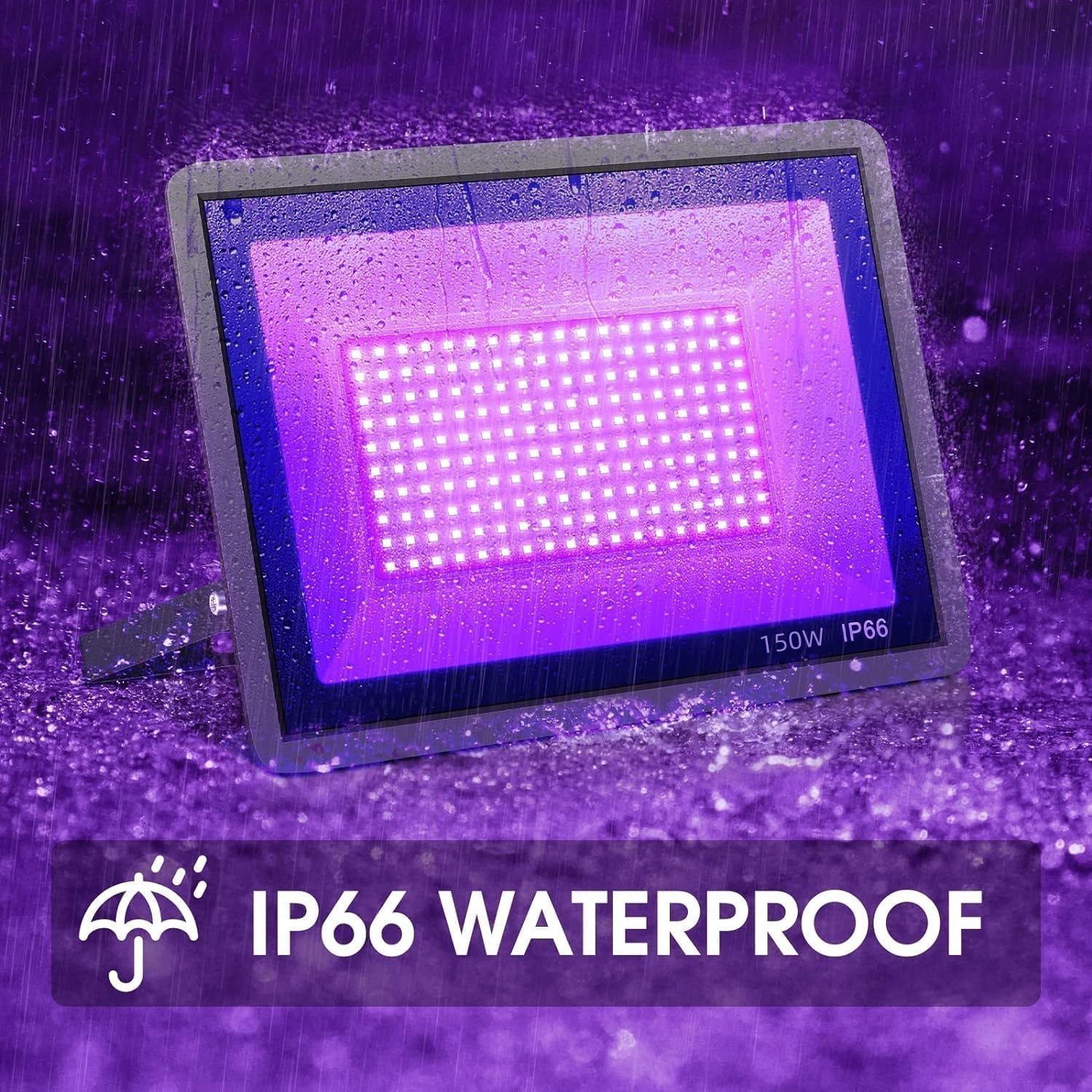 3-Pack 150W Led Blacklights - Outdoor Blacklight Flood Lights With Plug And Switch, Ip66 Waterproof, Perfect For Dance Parties,