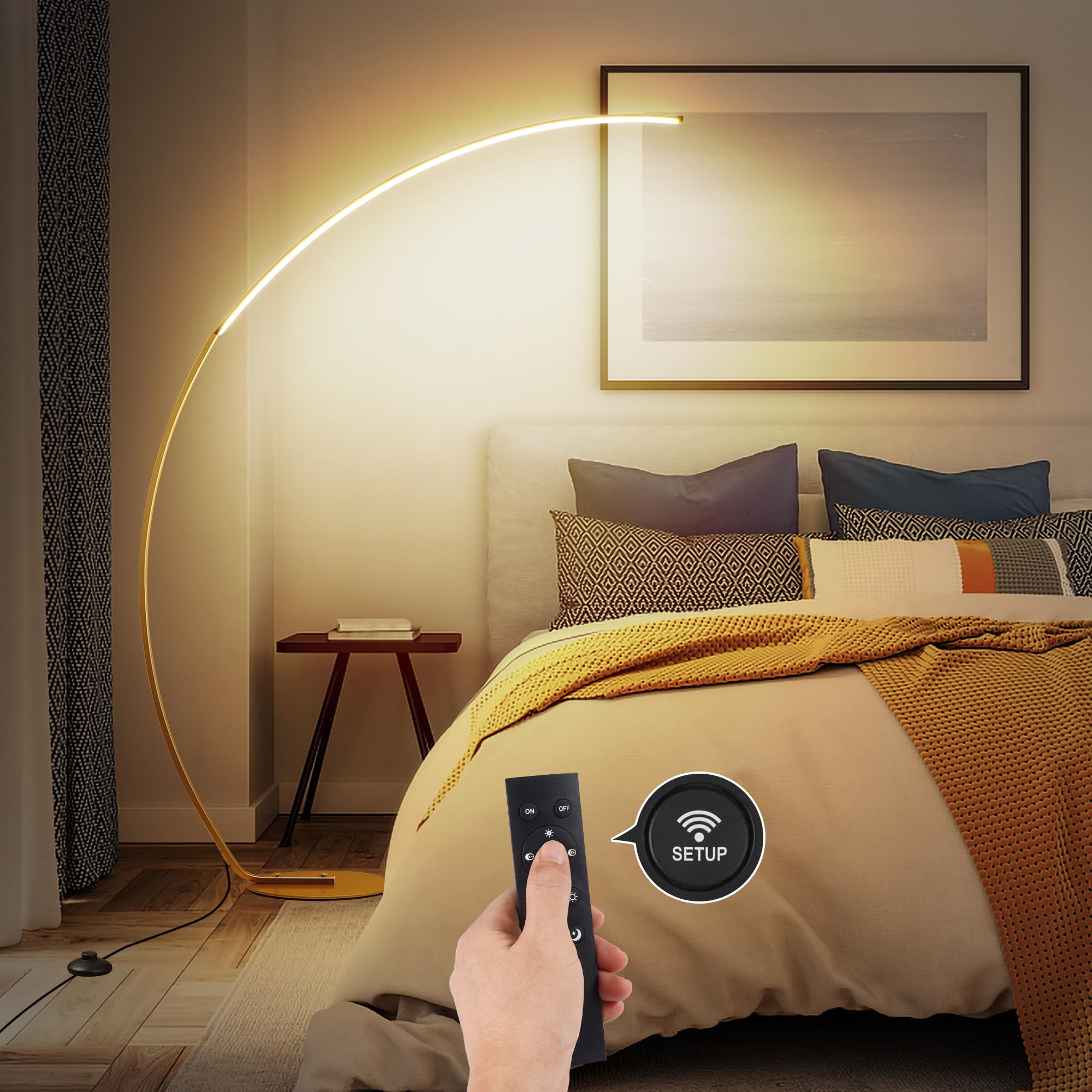 Nu?R Arc Floor Lamp, 67'' Tall Gold Led Modern Standing Floor Lamp With Remote Control, Arched Bright Floor Lamps For Living Roo