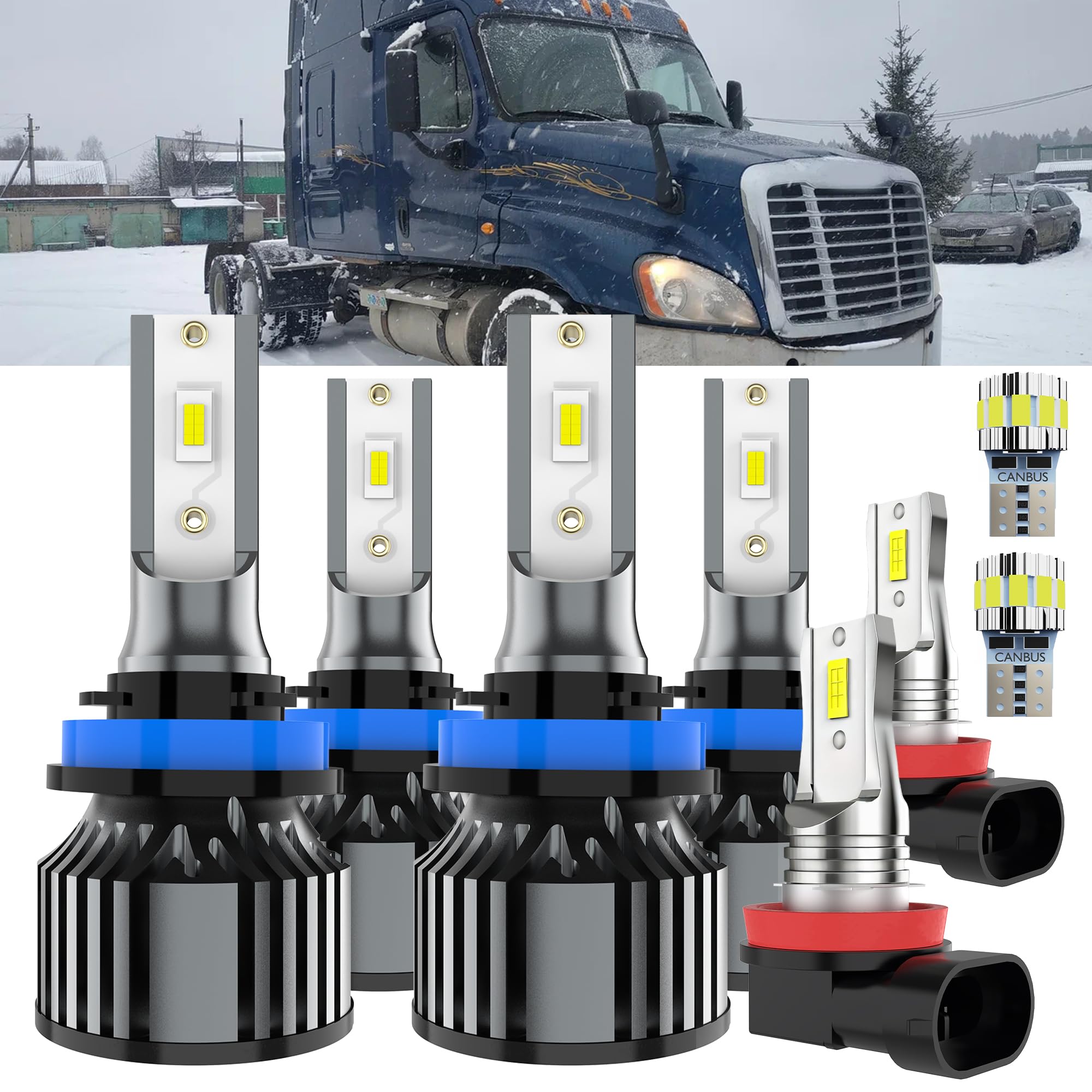 AYOTZIH Bulbs Fit For Freightliner Cascadia Commercial Truck 2008-2017, High Beams Low Beams Fog Lights License Plate Lights Com